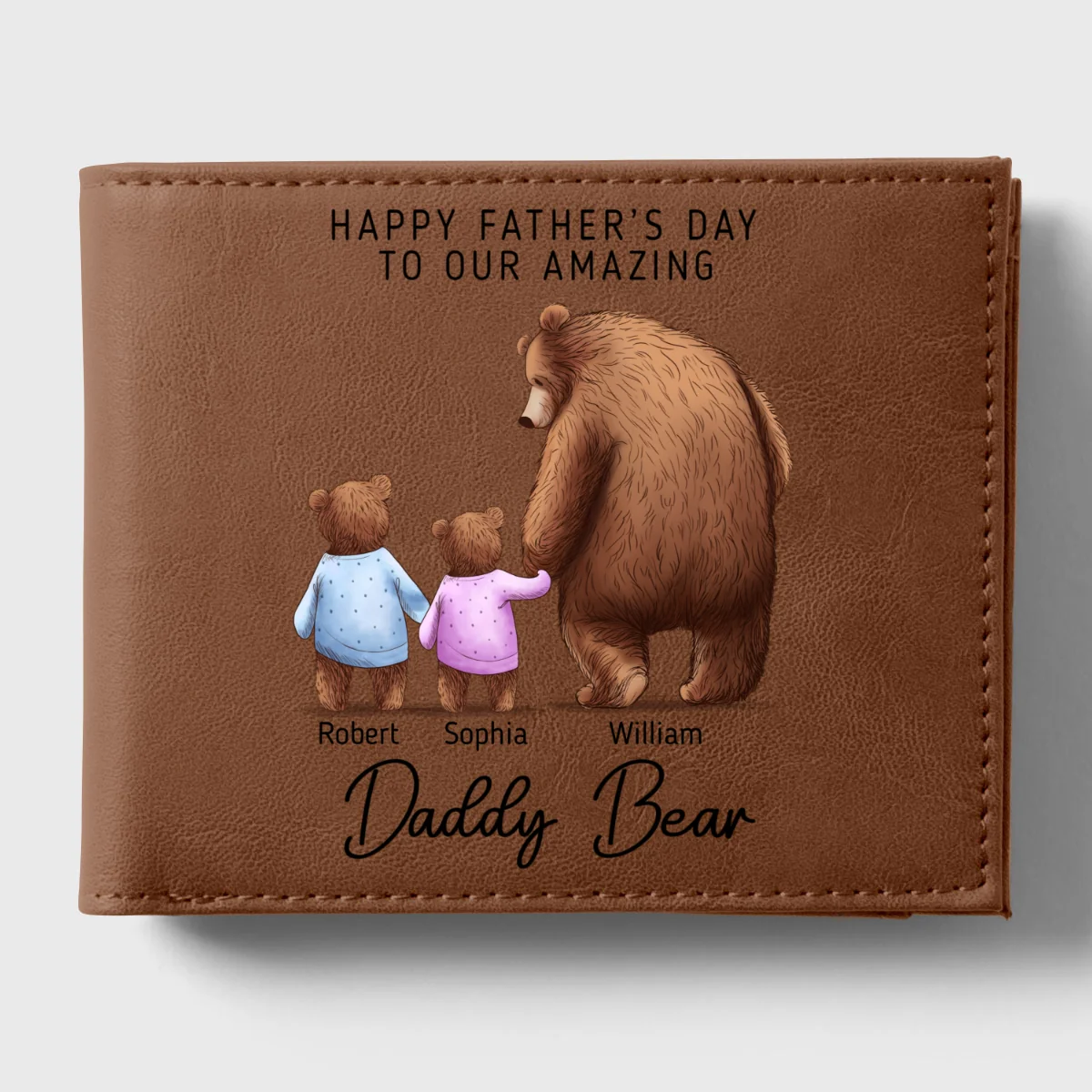 Daddy Bear With His Cubs Personalized Printed Leather Wallet - Image 5