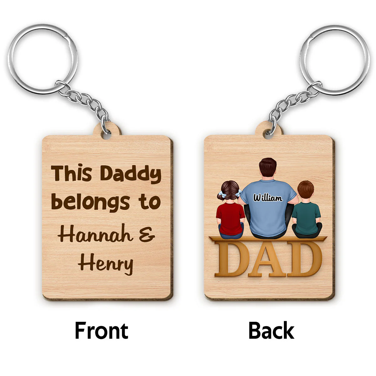 Daddy Belongs To Kids Personalized Wooden Keychain