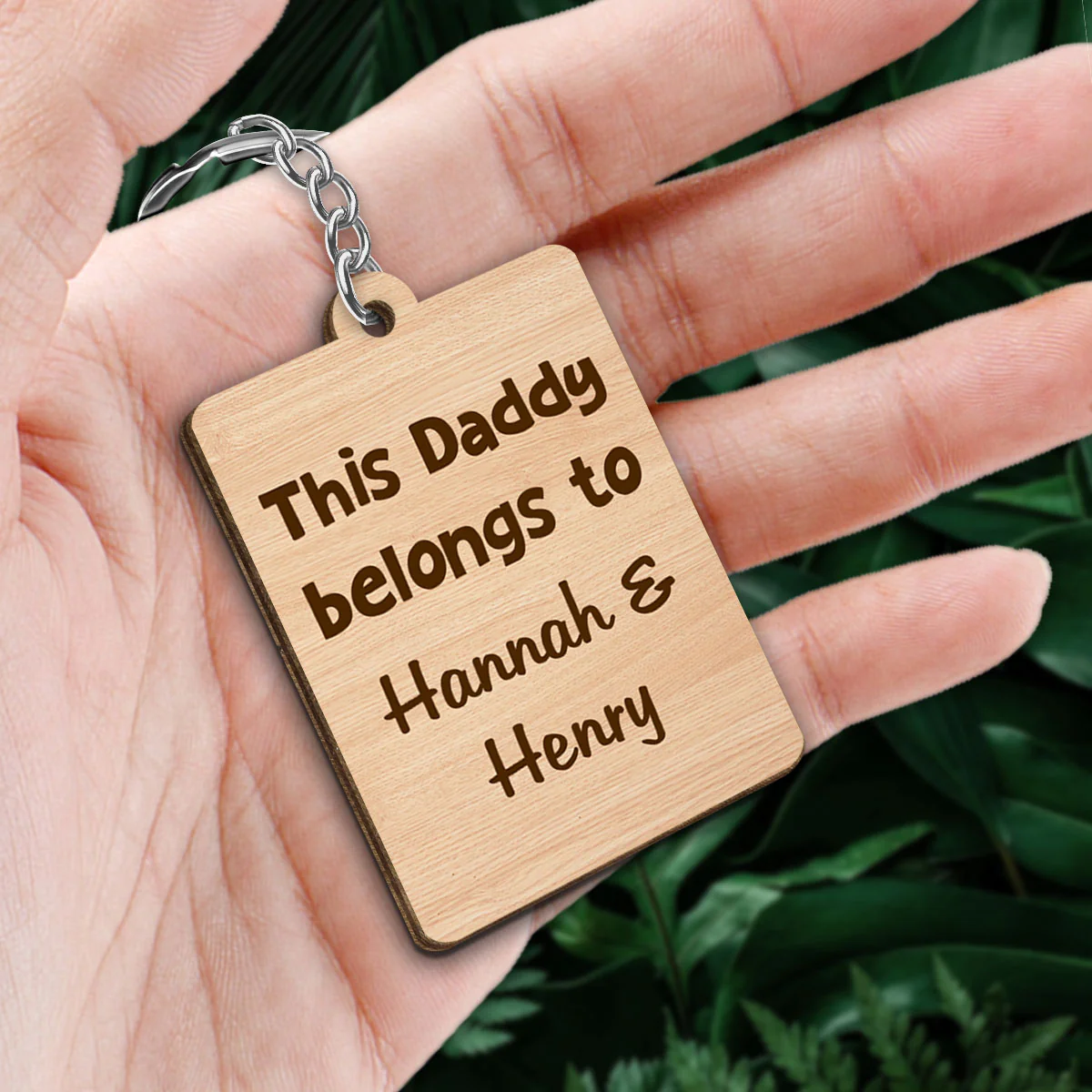 Daddy Belongs To Kids Personalized Wooden Keychain - Image 2