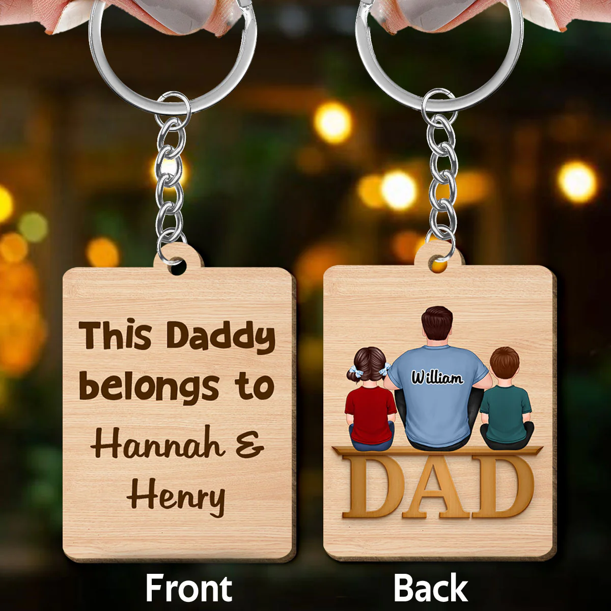 Daddy Belongs To Kids Personalized Wooden Keychain - Image 3