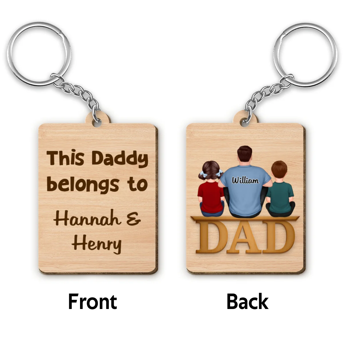 Daddy Belongs To Kids Personalized Wooden Keychain - Image 4
