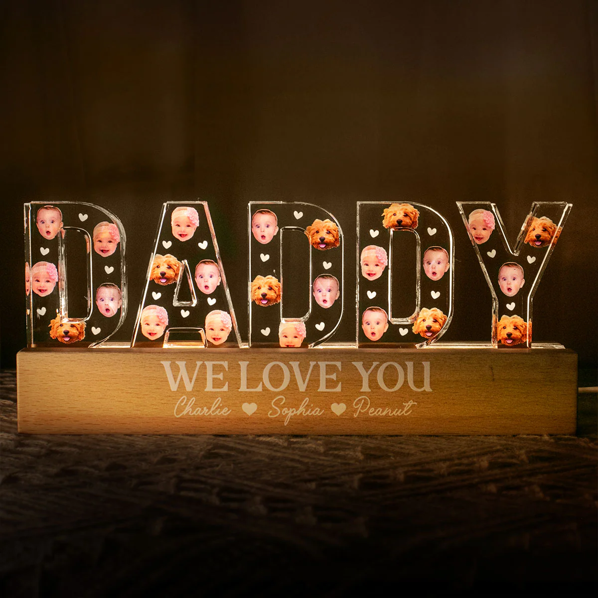 Daddy Custom Face Photo Personalized LED Night Light, Gift For Dad