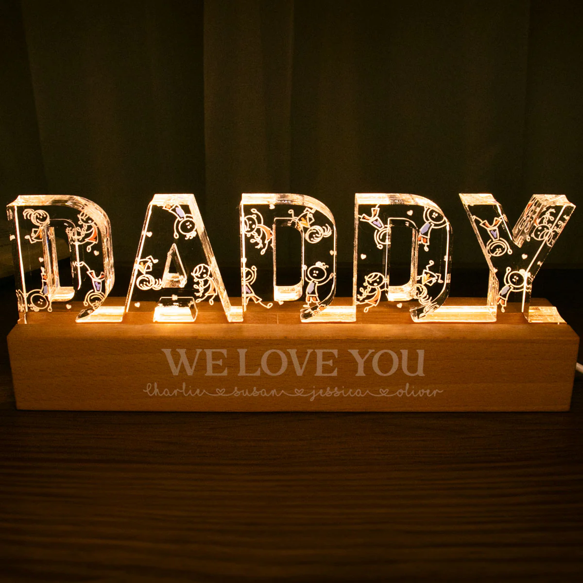 Daddy Drawing Cute Kids Personalized LED Night Light, Gift For Dad - Image 4