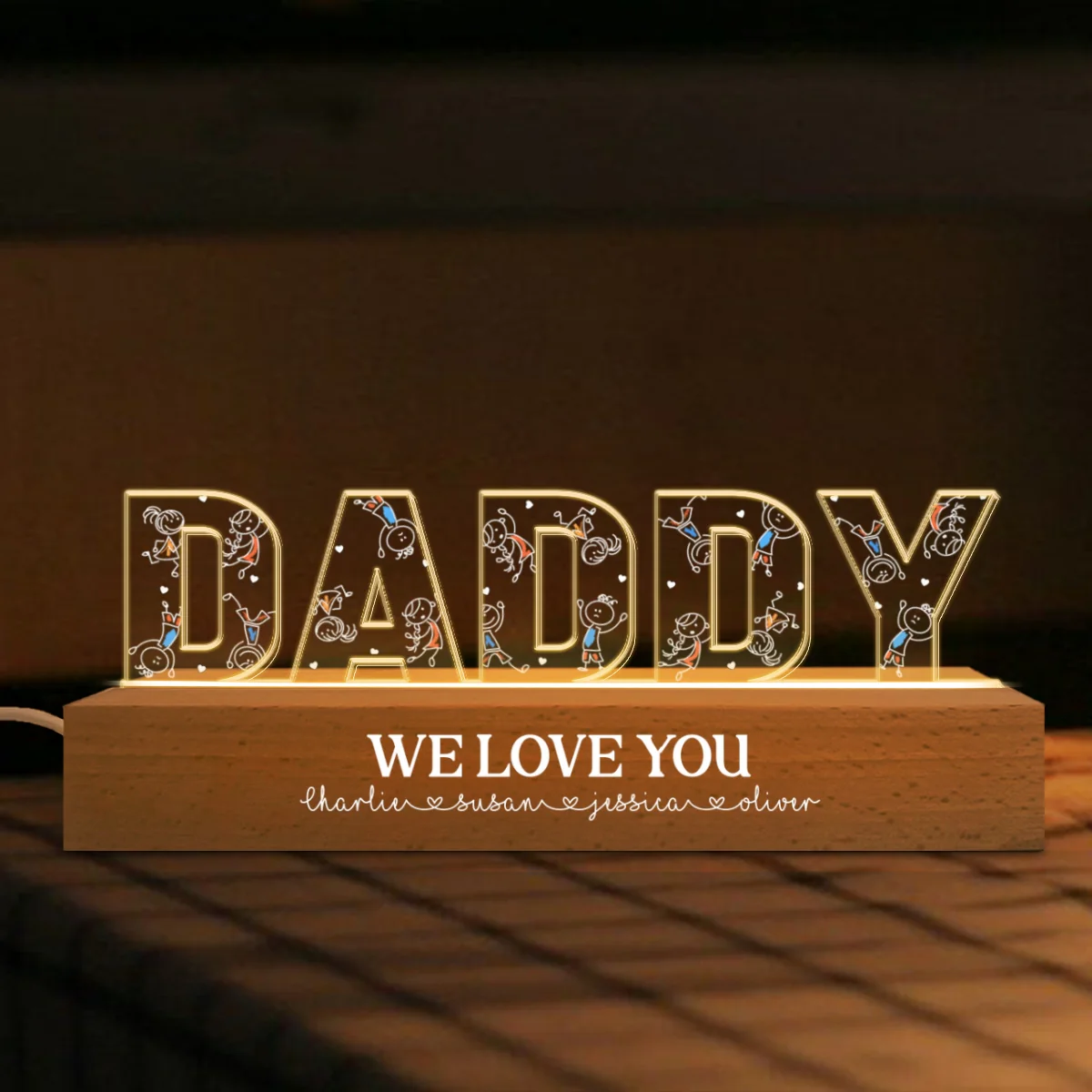 Daddy Drawing Cute Kids Personalized LED Night Light, Gift For Dad - Image 5