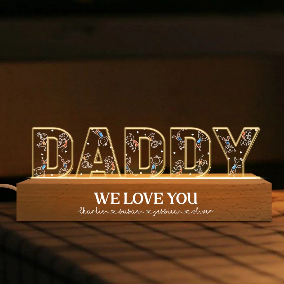 Daddy Drawing Cute Kids Personalized LED Night Light, Gift For Dad - Image 6