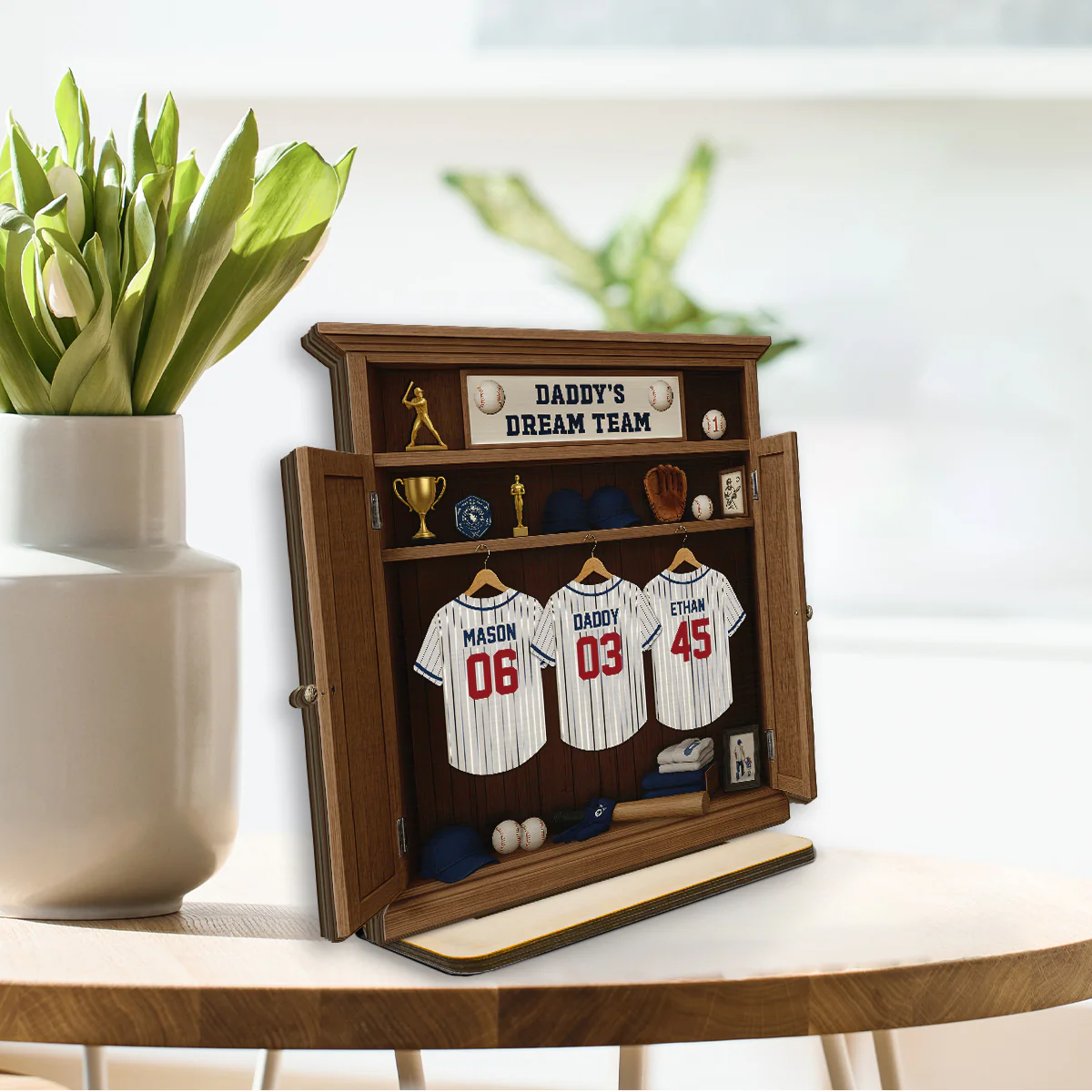 Daddy Dream Team Retro Baseball, Gift For Dad, Grandpa Personalized Standing Wooden Plaque - Image 3