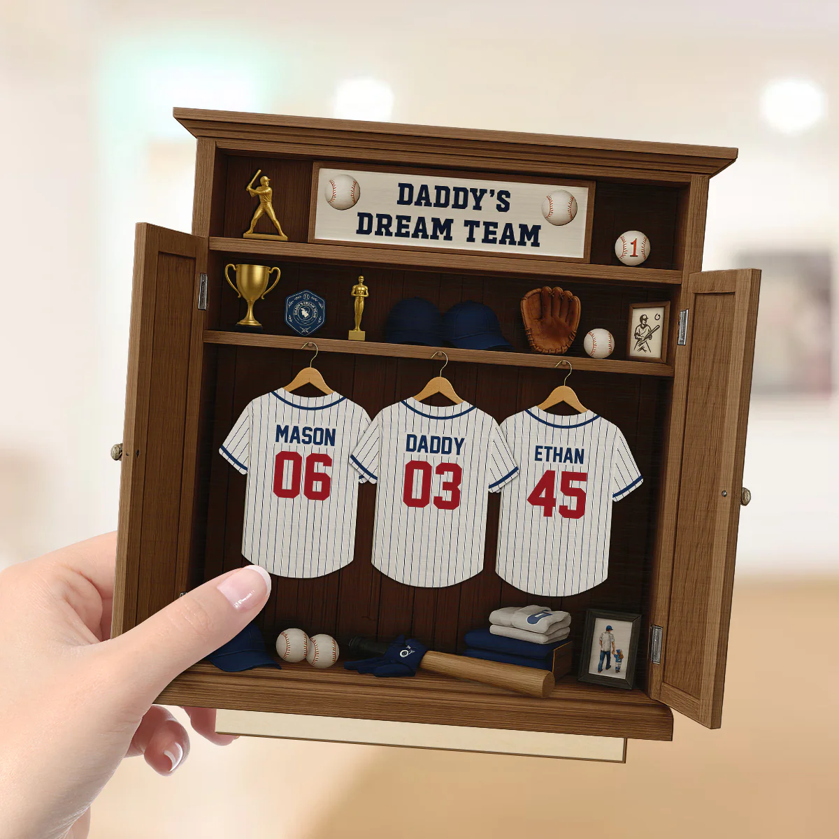 Daddy Dream Team Retro Baseball, Gift For Dad, Grandpa Personalized Standing Wooden Plaque - Image 4