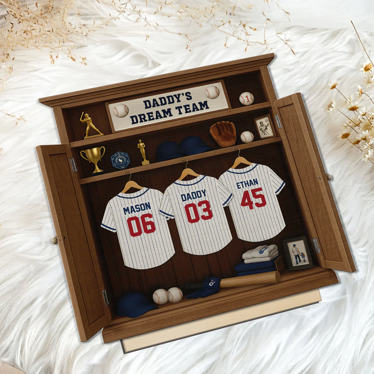 Daddy Dream Team Retro Baseball, Gift For Dad, Grandpa Personalized Standing Wooden Plaque - Image 5