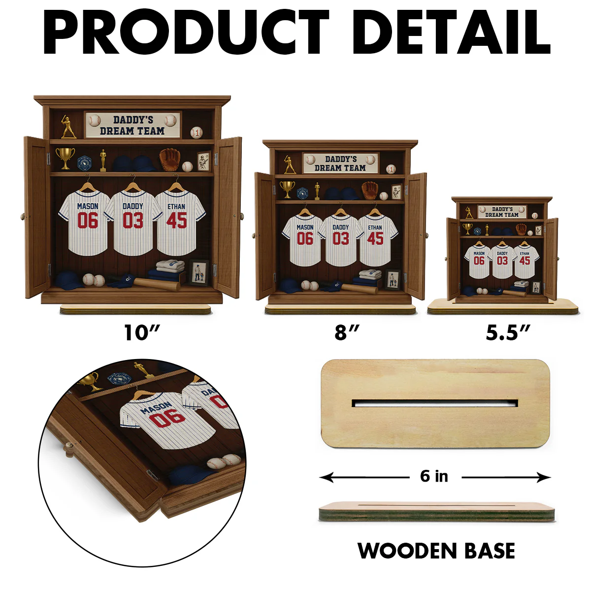 Daddy Dream Team Retro Baseball, Gift For Dad, Grandpa Personalized Standing Wooden Plaque - Image 6