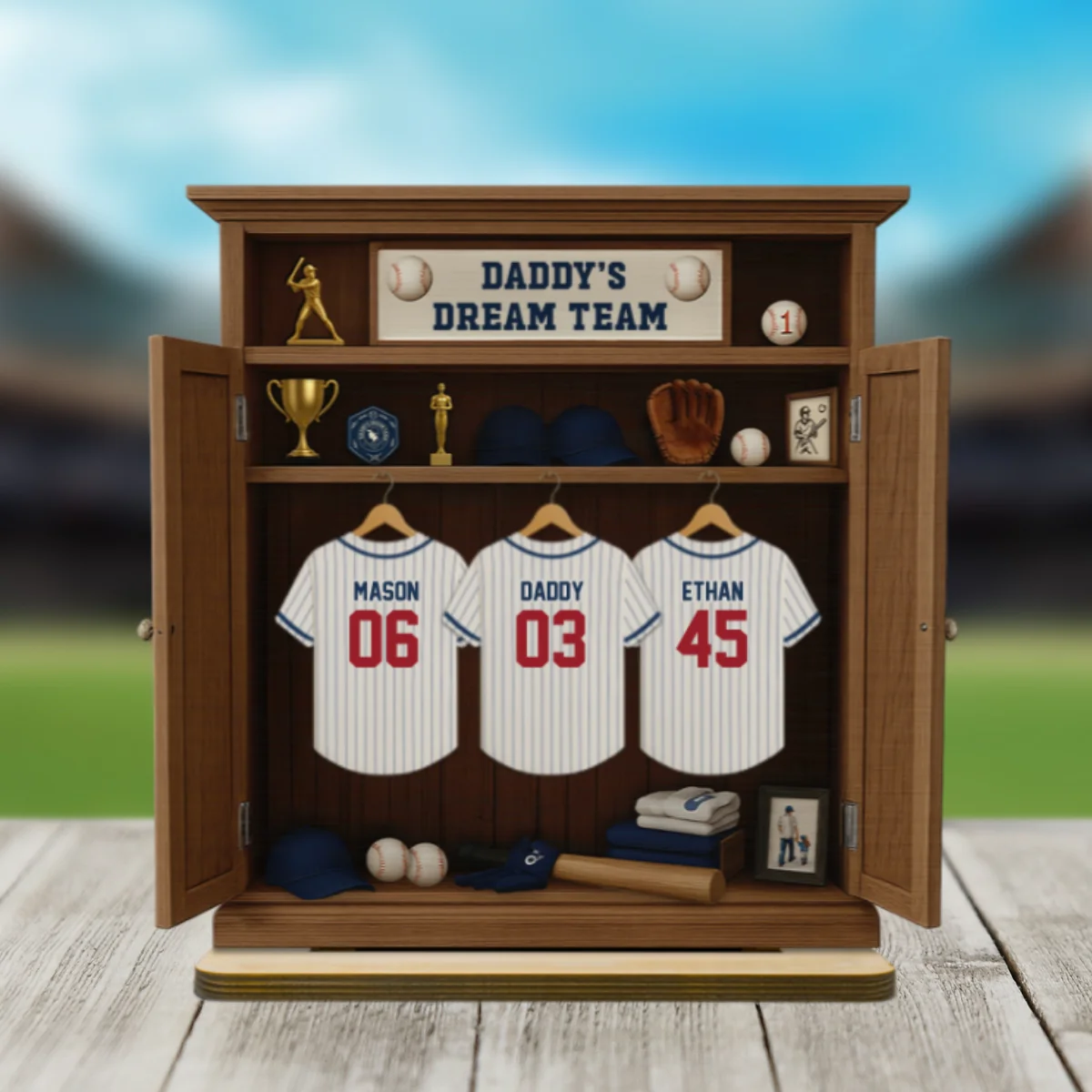 Daddy Dream Team Retro Baseball, Gift For Dad, Grandpa Personalized Standing Wooden Plaque - Image 8