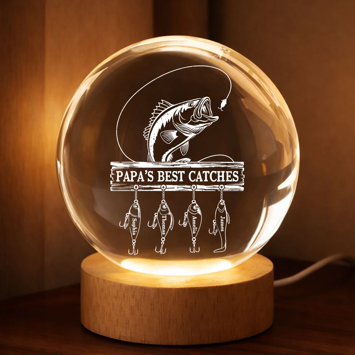 Daddy Grandpa Best Catch Fishing - Personalized Crystal Ball LED Night Light - Heartfelt Gift For Dad, Gift For Grandpa - Image 10
