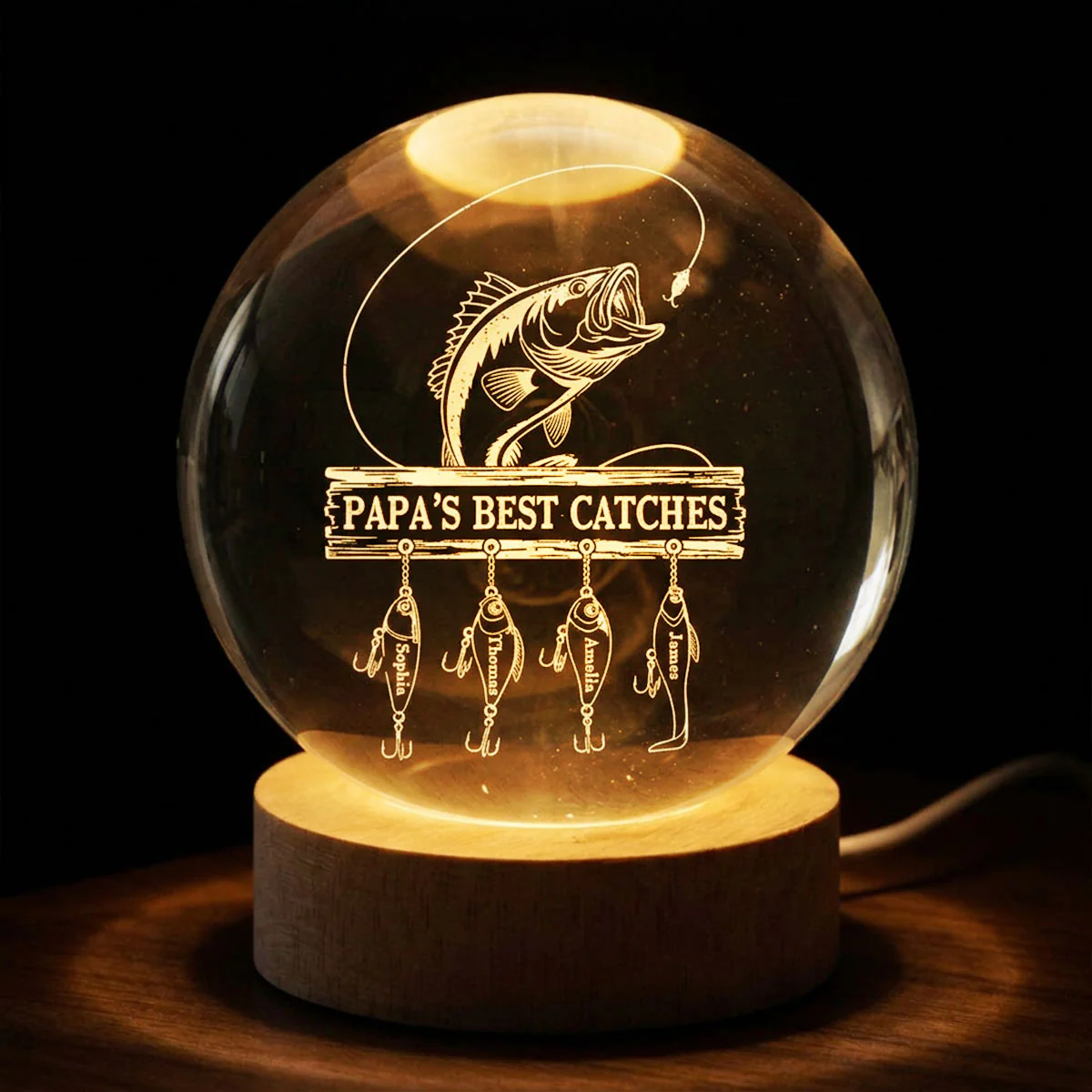 Daddy Grandpa Best Catch Fishing - Personalized Crystal Ball LED Night Light - Heartfelt Gift For Dad, Gift For Grandpa - Image 6