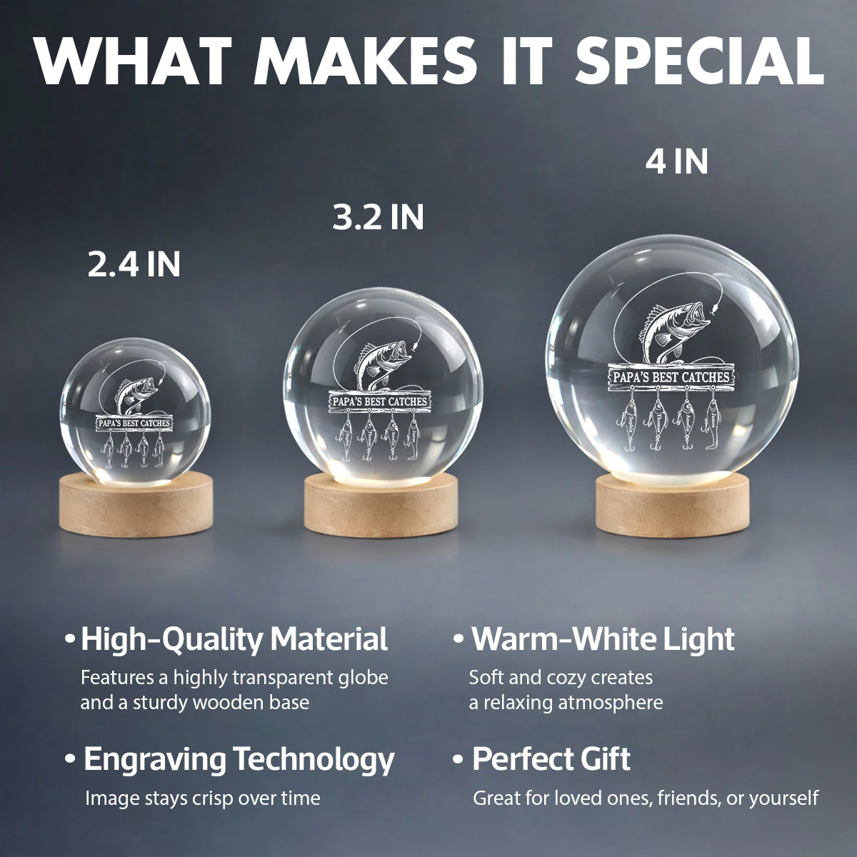 Daddy Grandpa Best Catch Fishing - Personalized Crystal Ball LED Night Light - Heartfelt Gift For Dad, Gift For Grandpa - Image 9