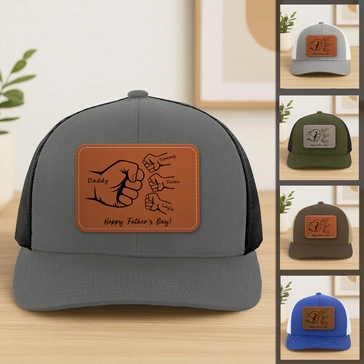 Daddy Grandpa Fist Bump Outline Personalized Leather Patch Hat, Father's Day gift - Image 6