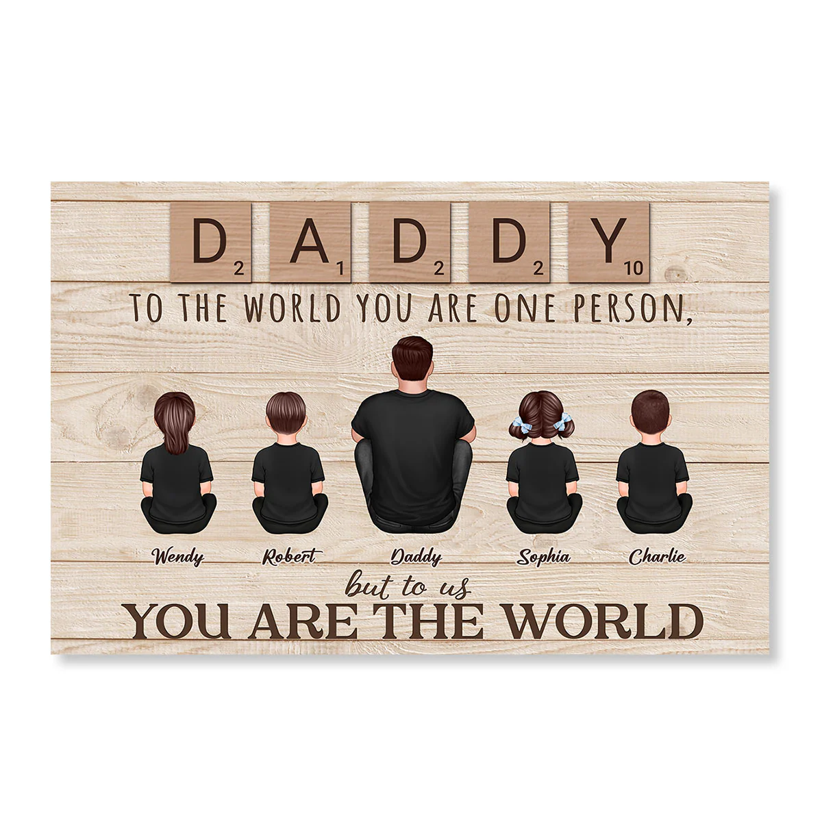 Daddy Grandpa Letters Wood Texture Sitting Back View Personalized Poster