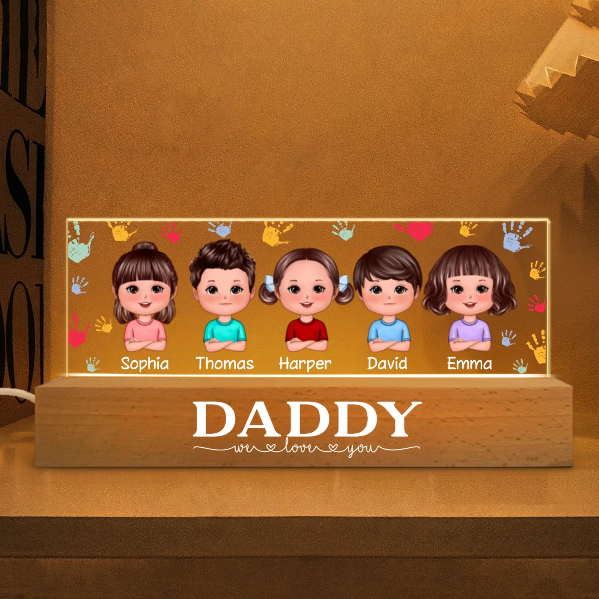 Daddy Grandpa We Love You Doll Kids Personalized Acrylic Block LED Night Light - Image 2