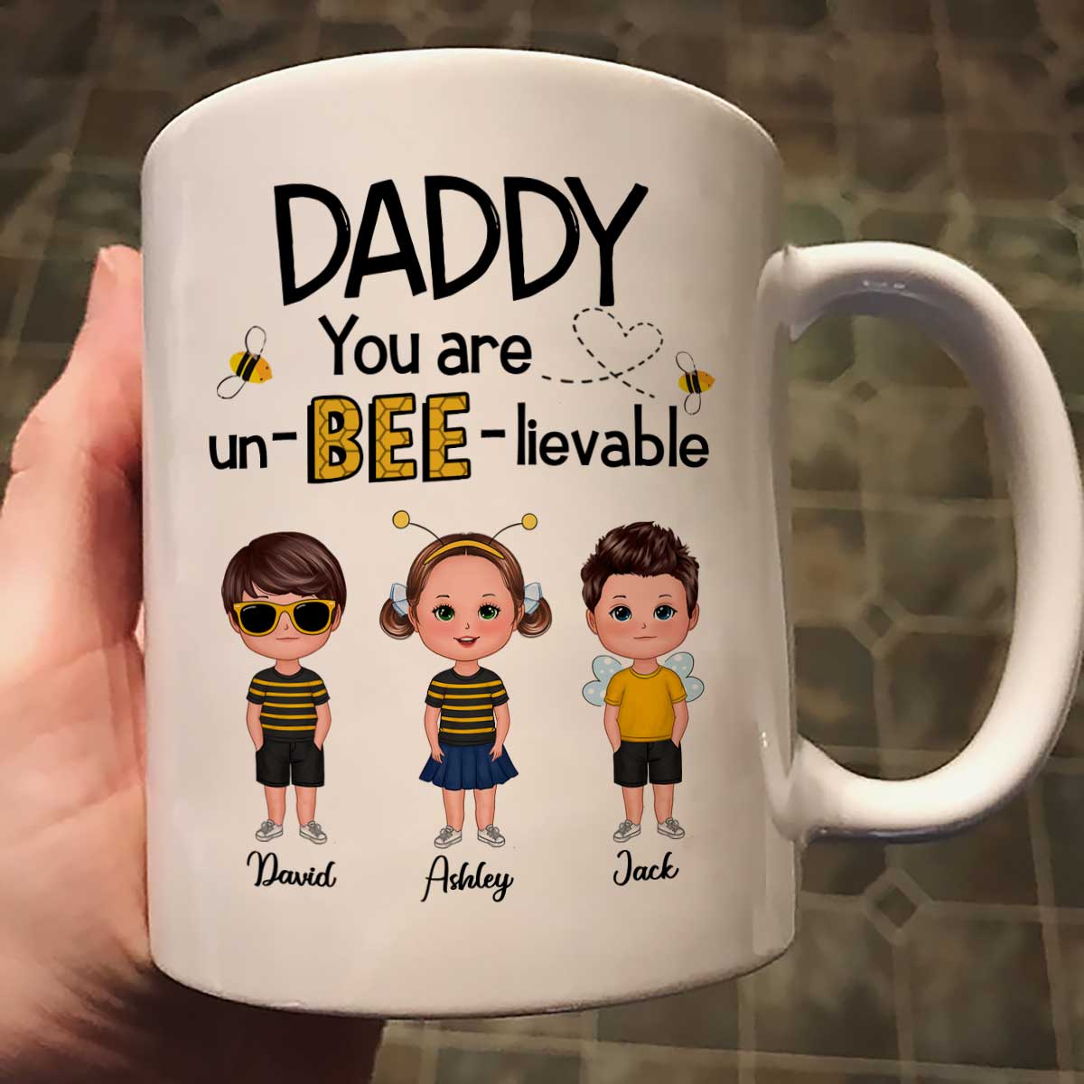 Daddy Mommy Grandpa Grandma You Are Un-BEE-lievable Personalized Mug - Image 2