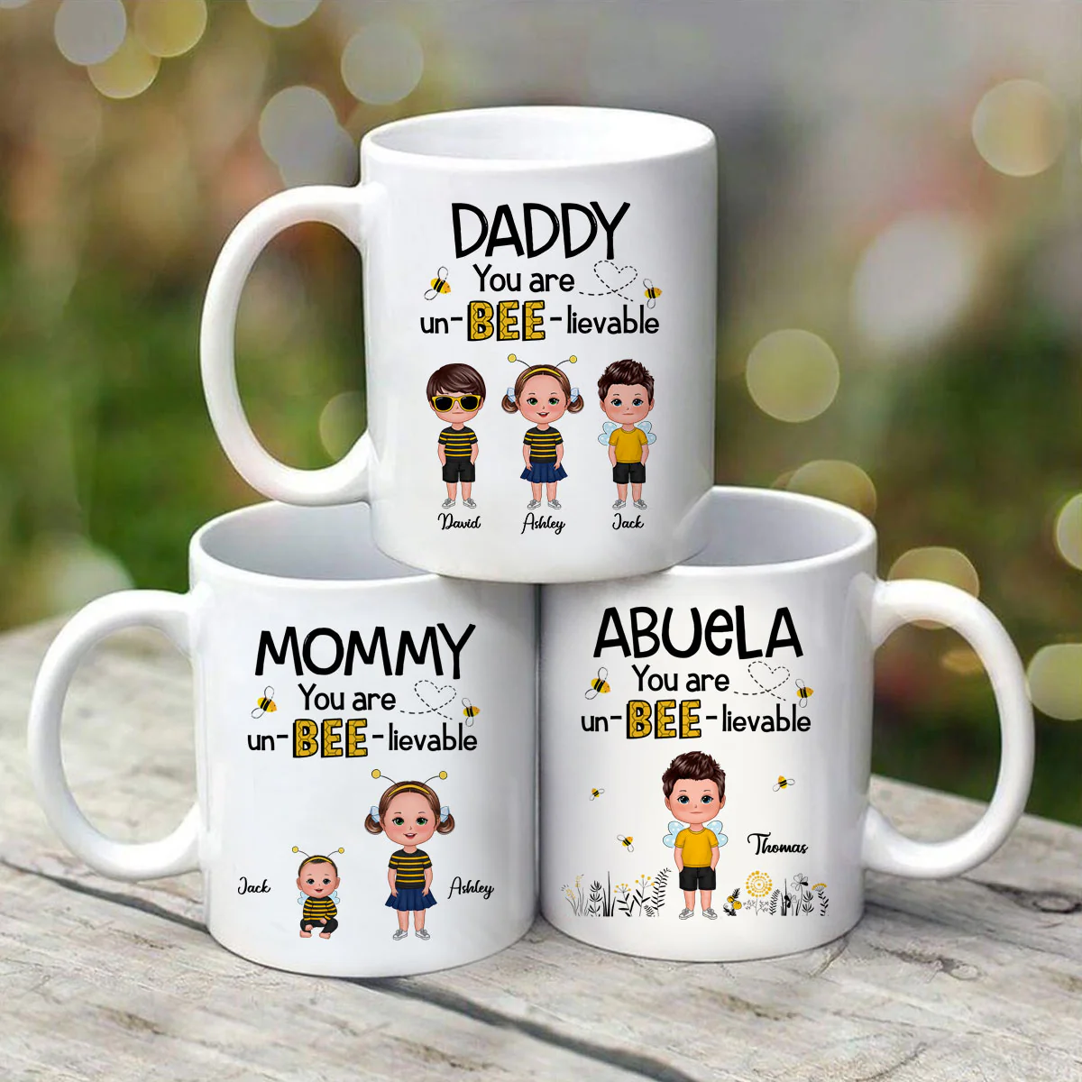 Daddy Mommy Grandpa Grandma You Are Un-BEE-lievable Personalized Mug - Image 3