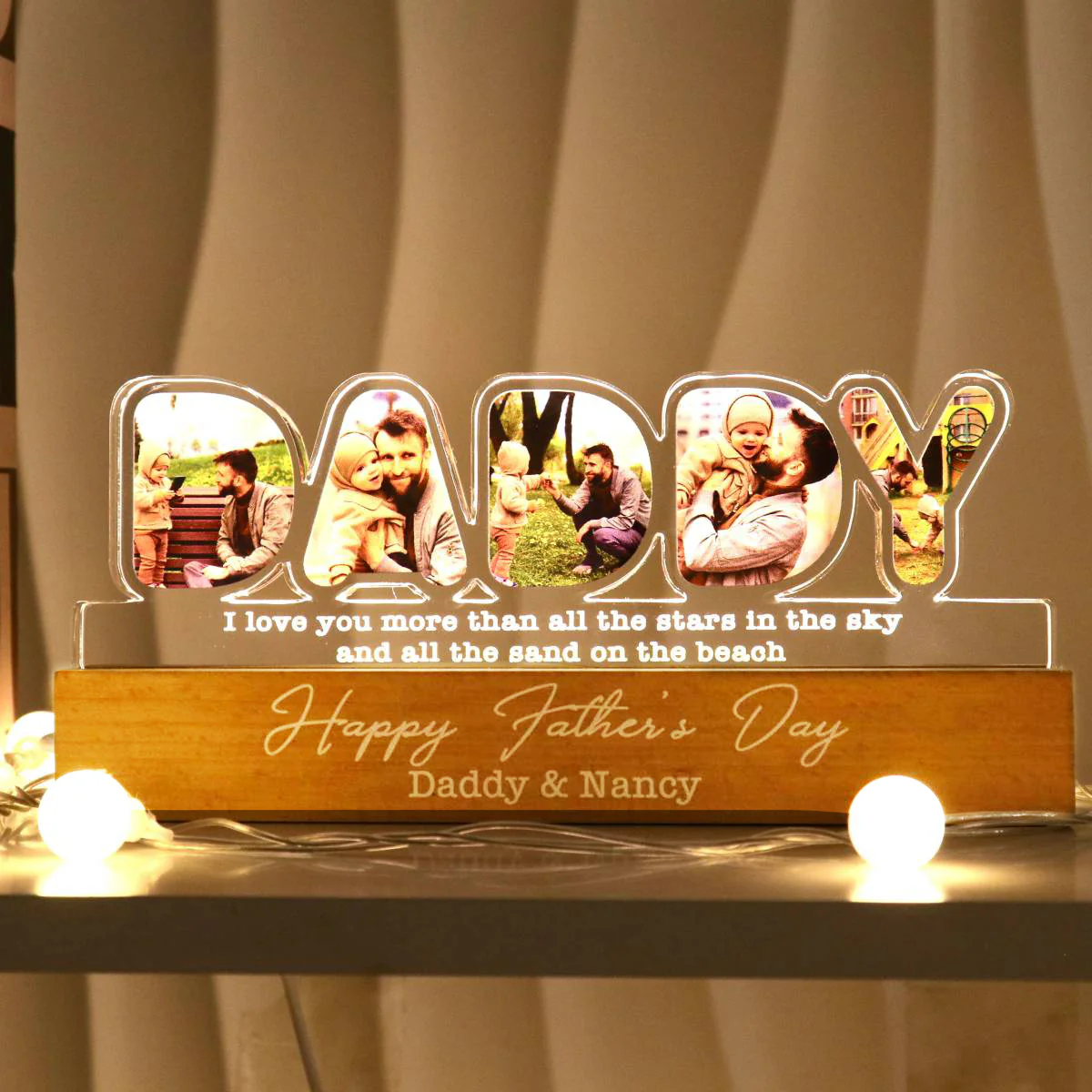 DADDY Photos Insert We Love You Personalized LED Night Light, Father's Day Gift For Dad, Husband