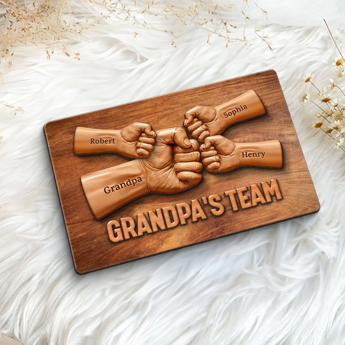 Daddy Team Fist Bump 3D Effect Wooden Sculpture Personalized 2-Layerd Wooden Plaque, Gift - Image 5