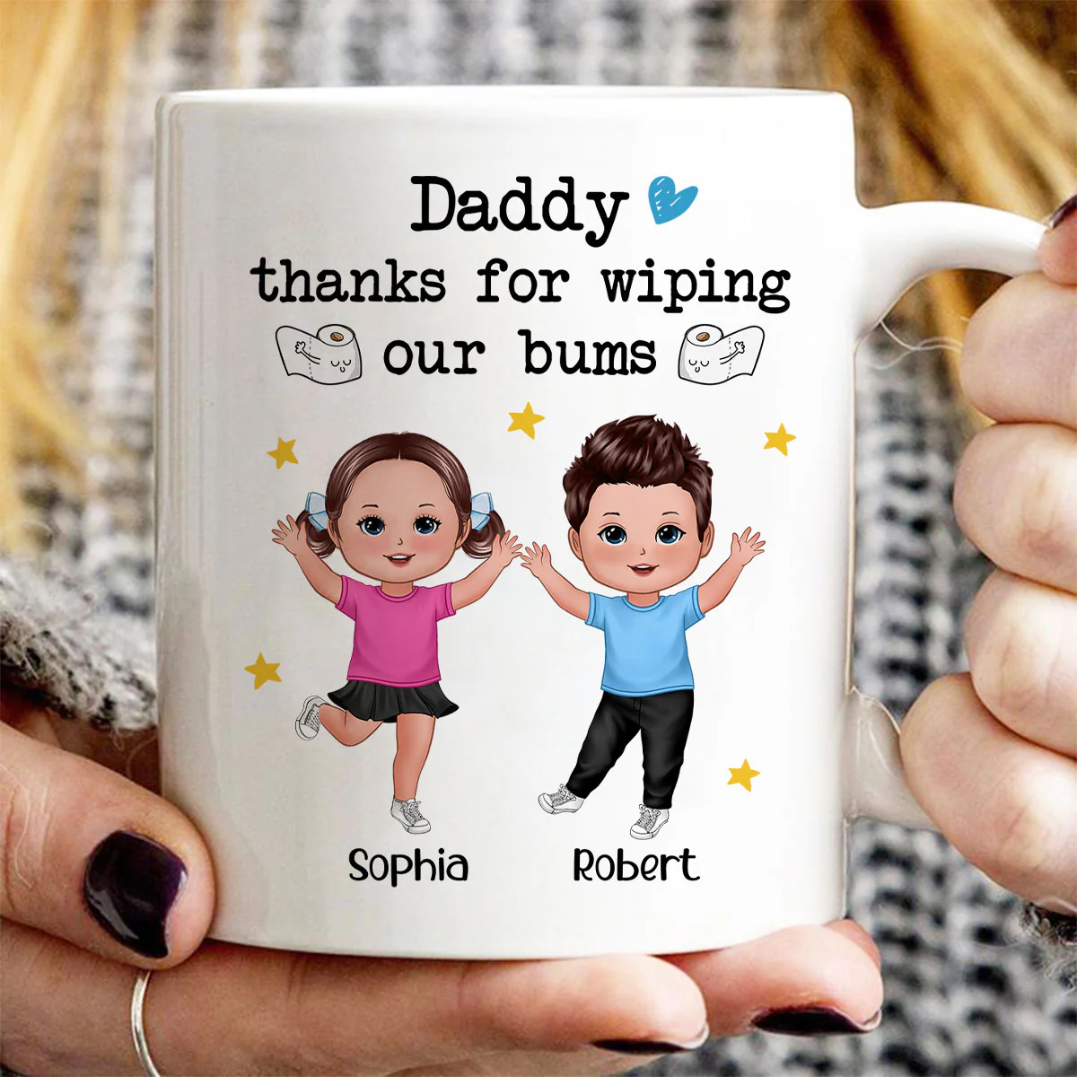 Daddy Thanks For Wiping My Bum Happy Doll Kid Funny Father‘s Day Gift Personalized Mug - Image 2