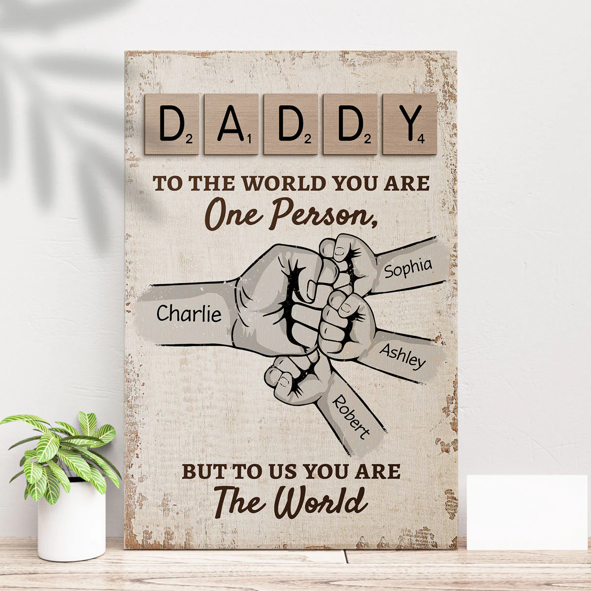 Daddy To The World You Are One Person But To Us You Are The World Personalized Photo Canvas Print - Image 7