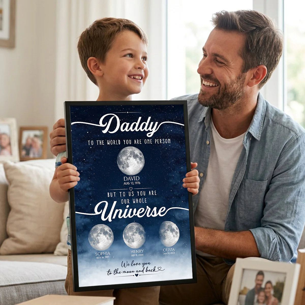Daddy To Us You Are the World Custom Moon Phase by Date - Personalized Poster - Father's Day Gift for Son - Image 3