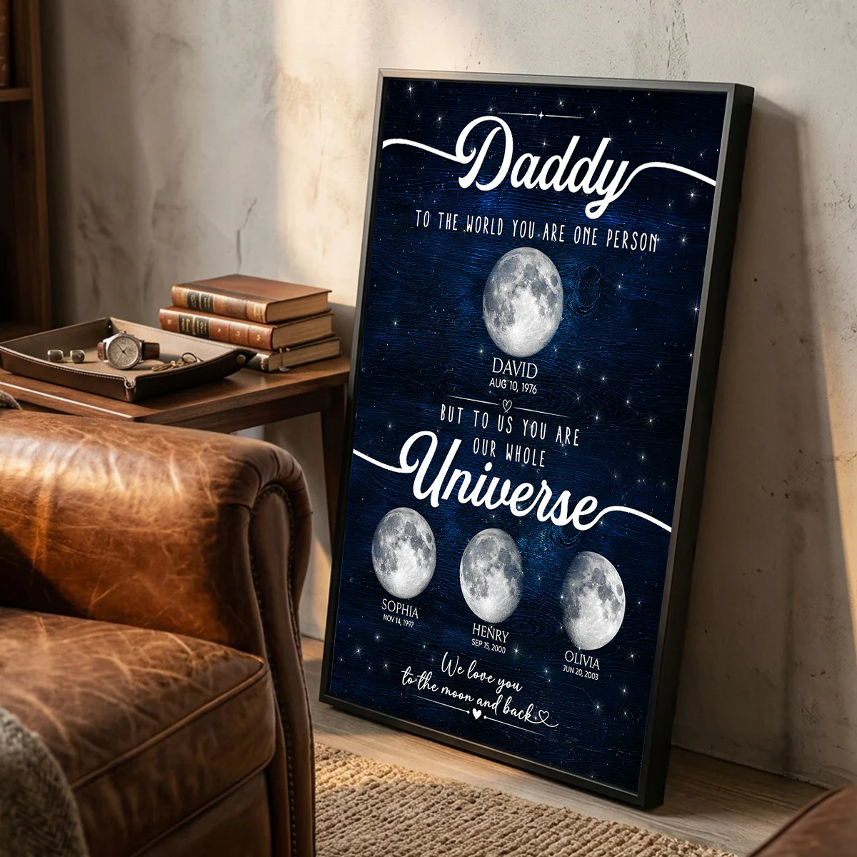 Daddy To Us You Are the World Custom Moon Phase by Date - Personalized Poster - Father's Day Gift for Son - Image 6