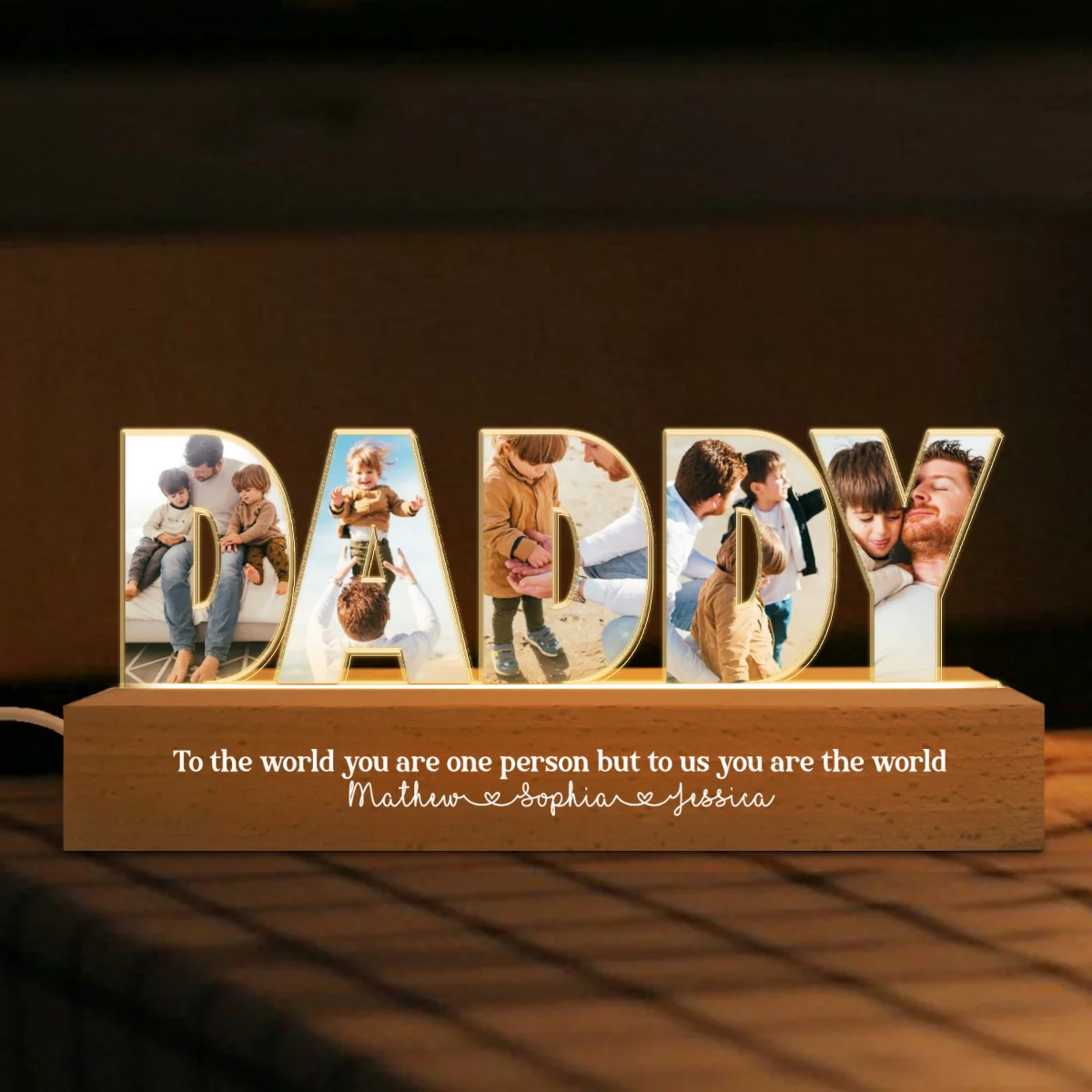 Daddy To Us You Are The World Photo Collage Personalized LED Night Light, Perfect Gift For Your Men - Image 11