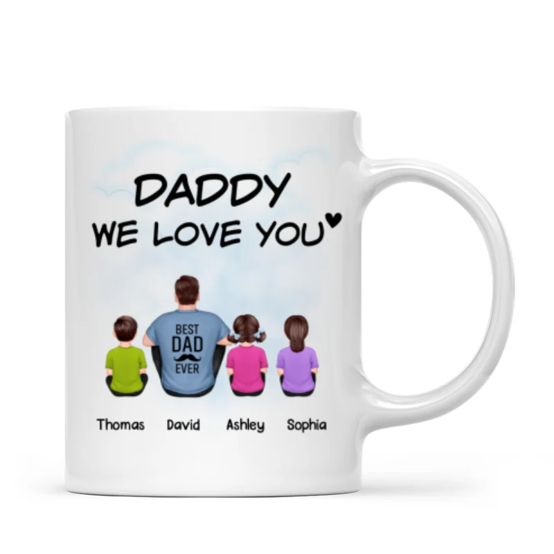Daddy We Love You Back View Man Sitting With Kids Dog Cat Personalized Mug - Image 4