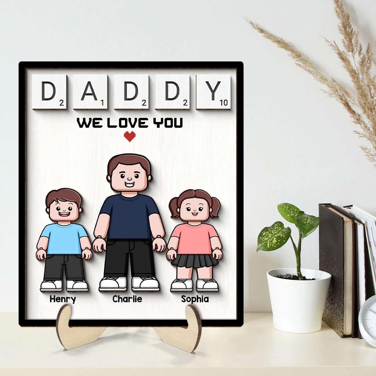 Daddy We Love You Block Characters Personalized 2-Layer Wooden Plaque - Image 2