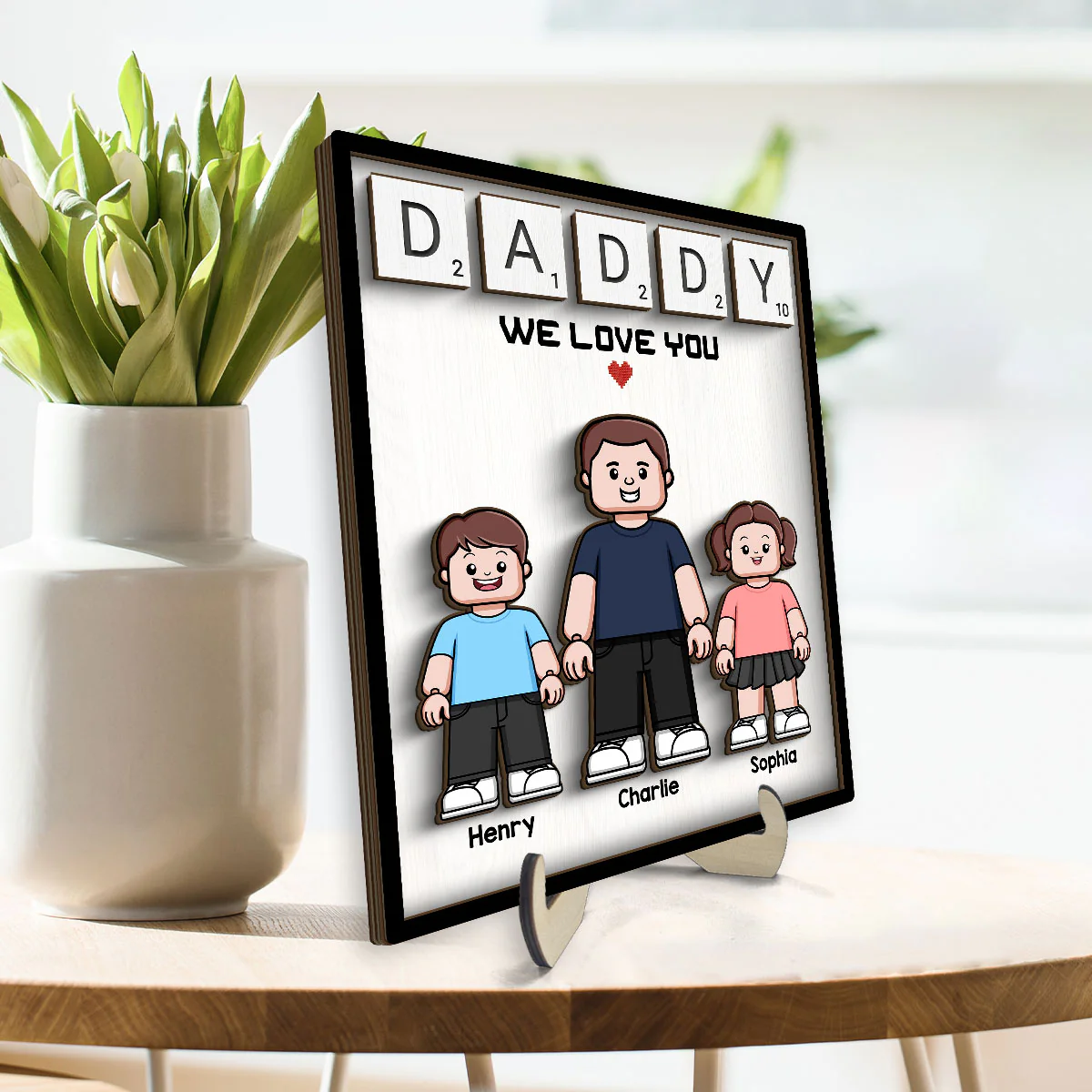 Daddy We Love You Block Characters Personalized 2-Layer Wooden Plaque - Image 3