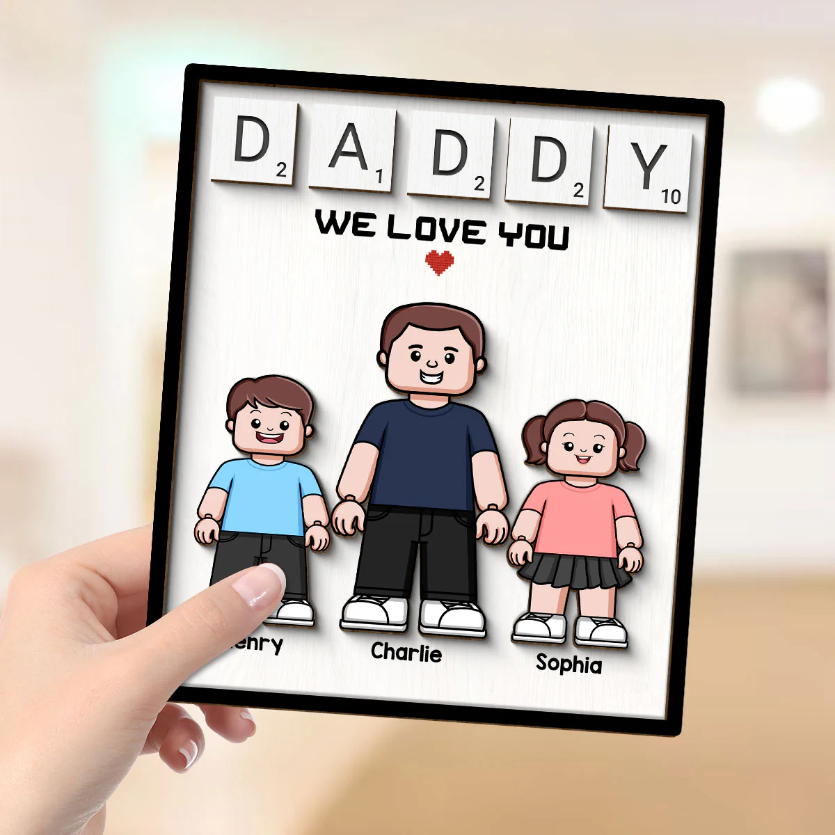 Daddy We Love You Block Characters Personalized 2-Layer Wooden Plaque - Image 4