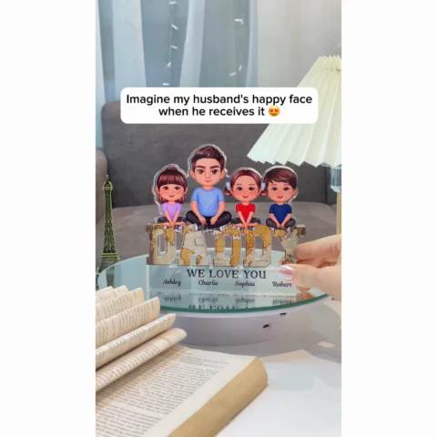 Daddy We Love You Dad & Kids Sitting On Word Personalized Acrylic Block Plaque - Image 2