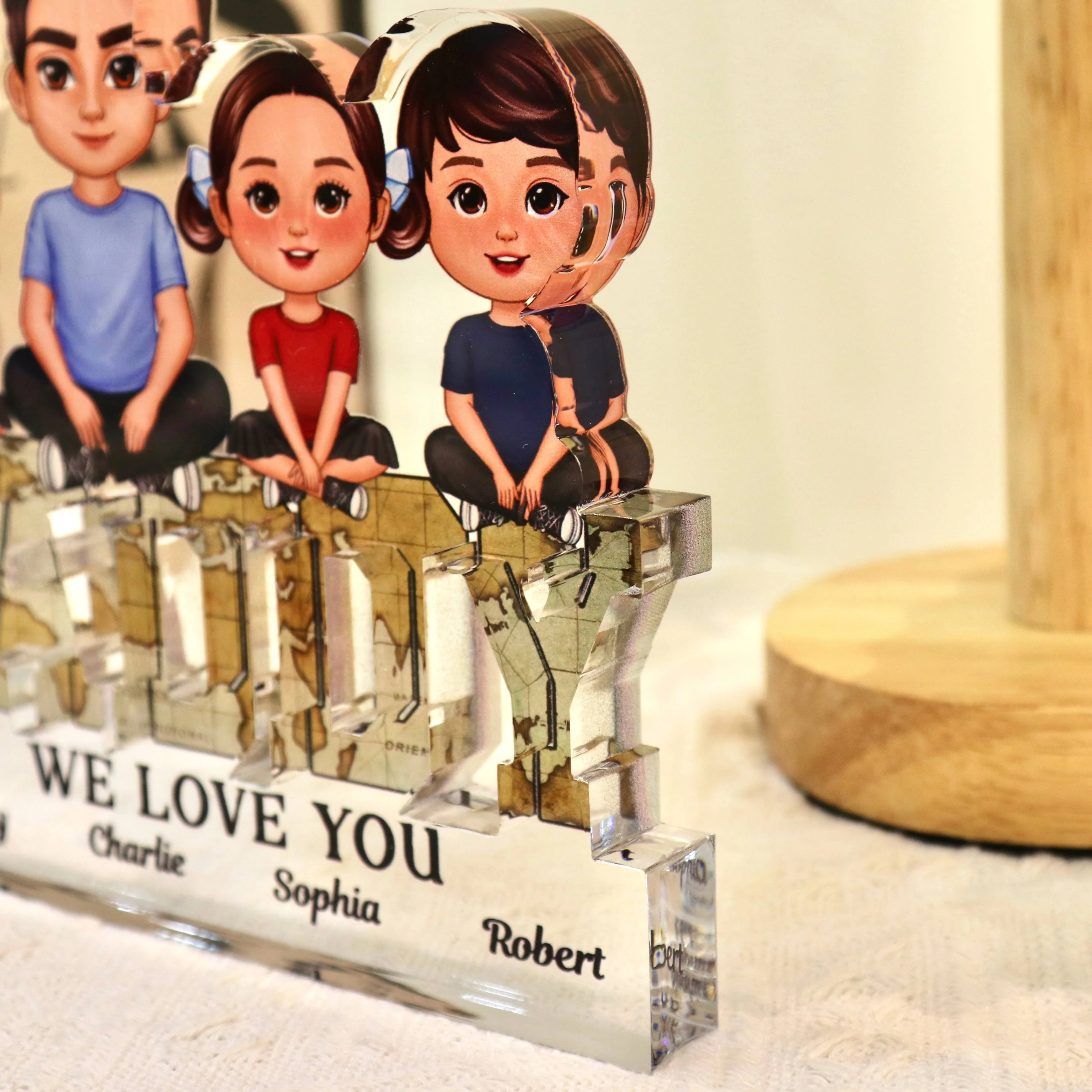 Daddy We Love You Dad & Kids Sitting On Word Personalized Acrylic Block Plaque - Image 6