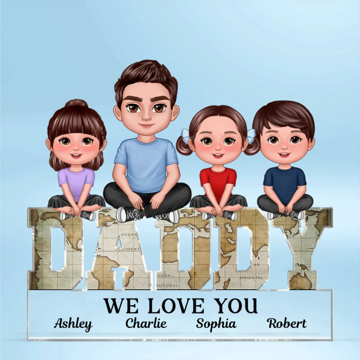 Daddy We Love You Dad & Kids Sitting On Word Personalized Acrylic Block Plaque - Image 8
