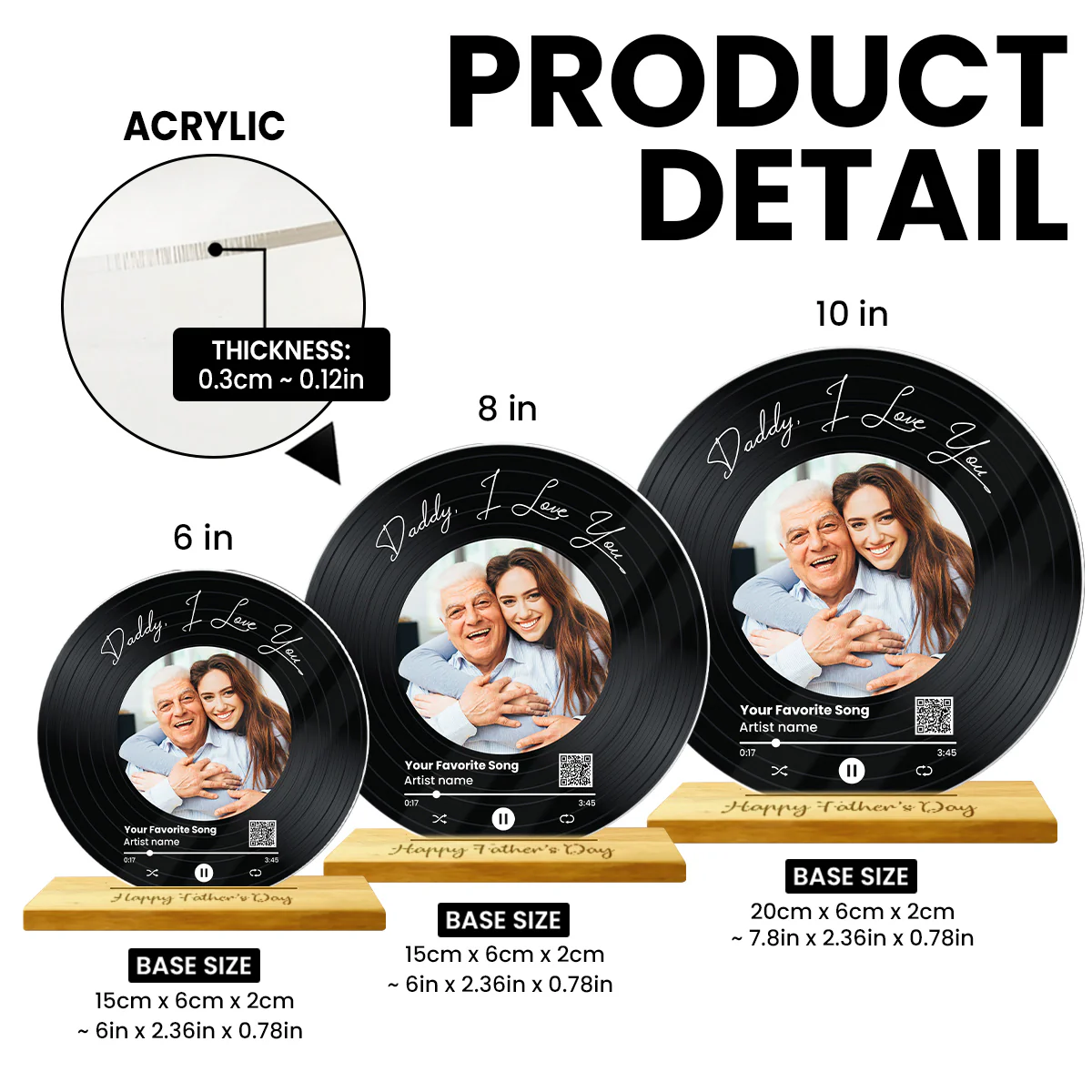 Daddy We Love You Upload Photo Favorite Song Scannable QR Code Personalized Acrylic Record Plaque - Image 10