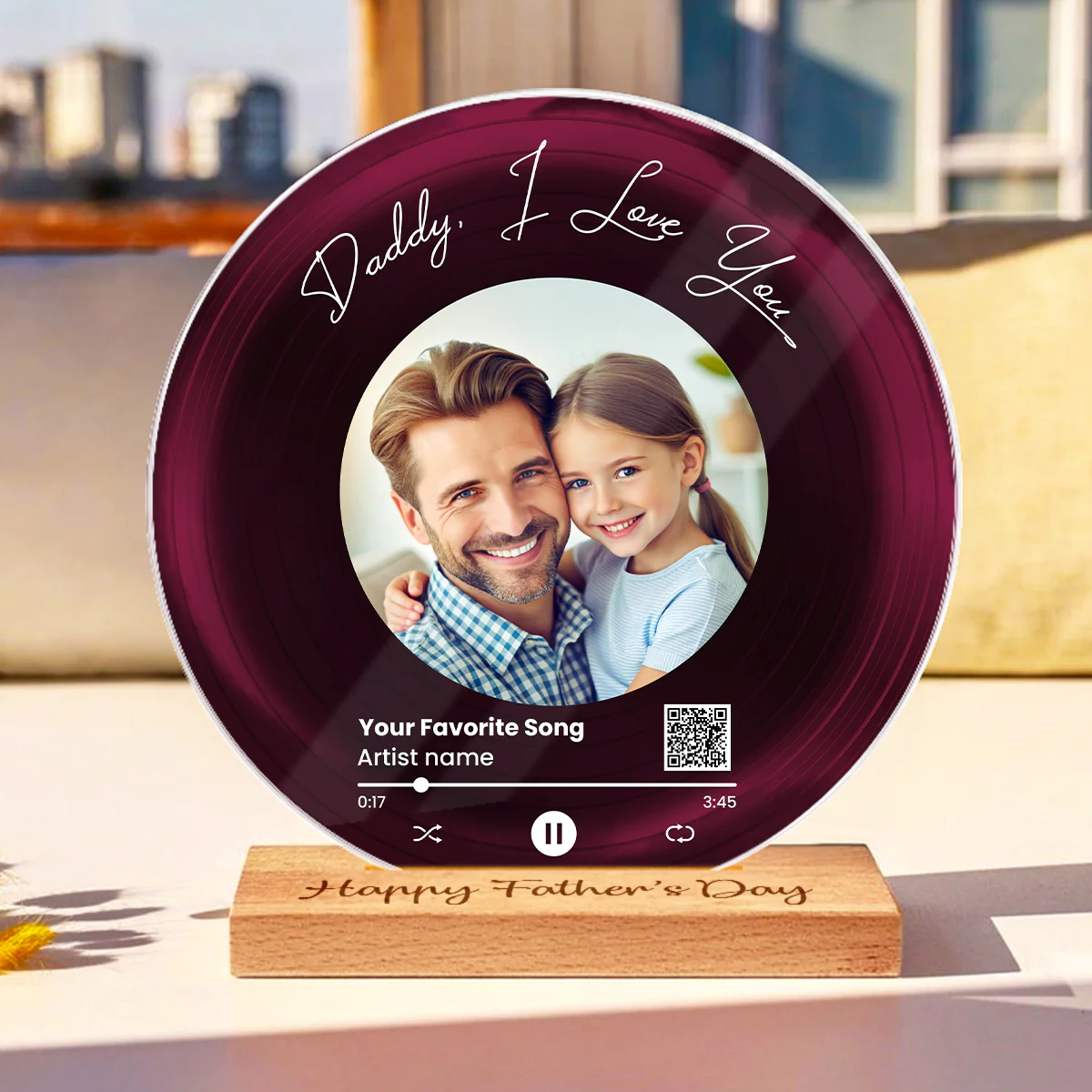 Daddy We Love You Upload Photo Favorite Song Scannable QR Code Personalized Acrylic Record Plaque - Image 13