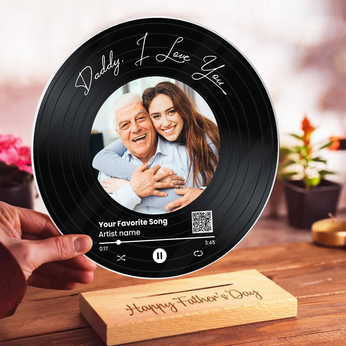 Daddy We Love You Upload Photo Favorite Song Scannable QR Code Personalized Acrylic Record Plaque - Image 2