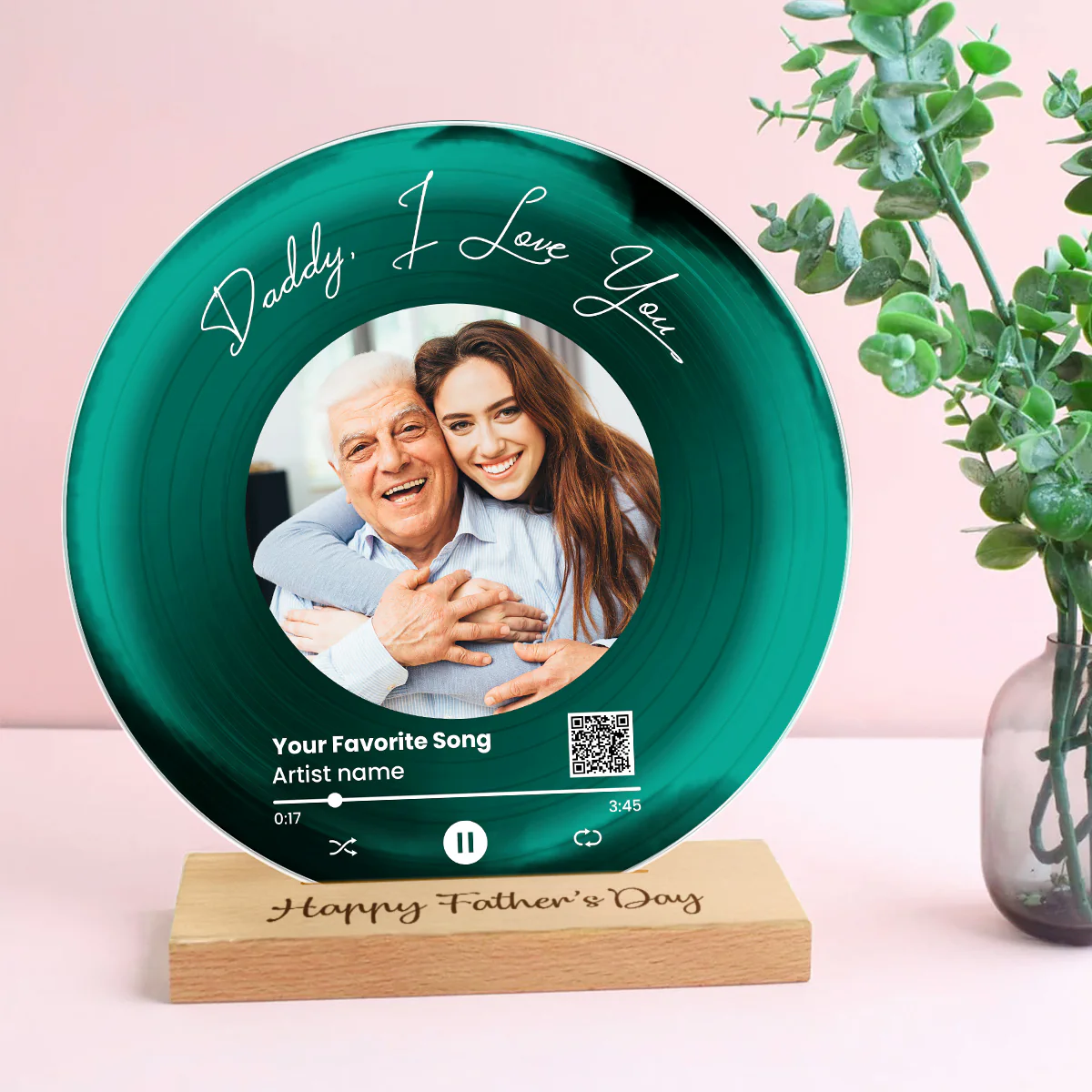 Daddy We Love You Upload Photo Favorite Song Scannable QR Code Personalized Acrylic Record Plaque - Image 3