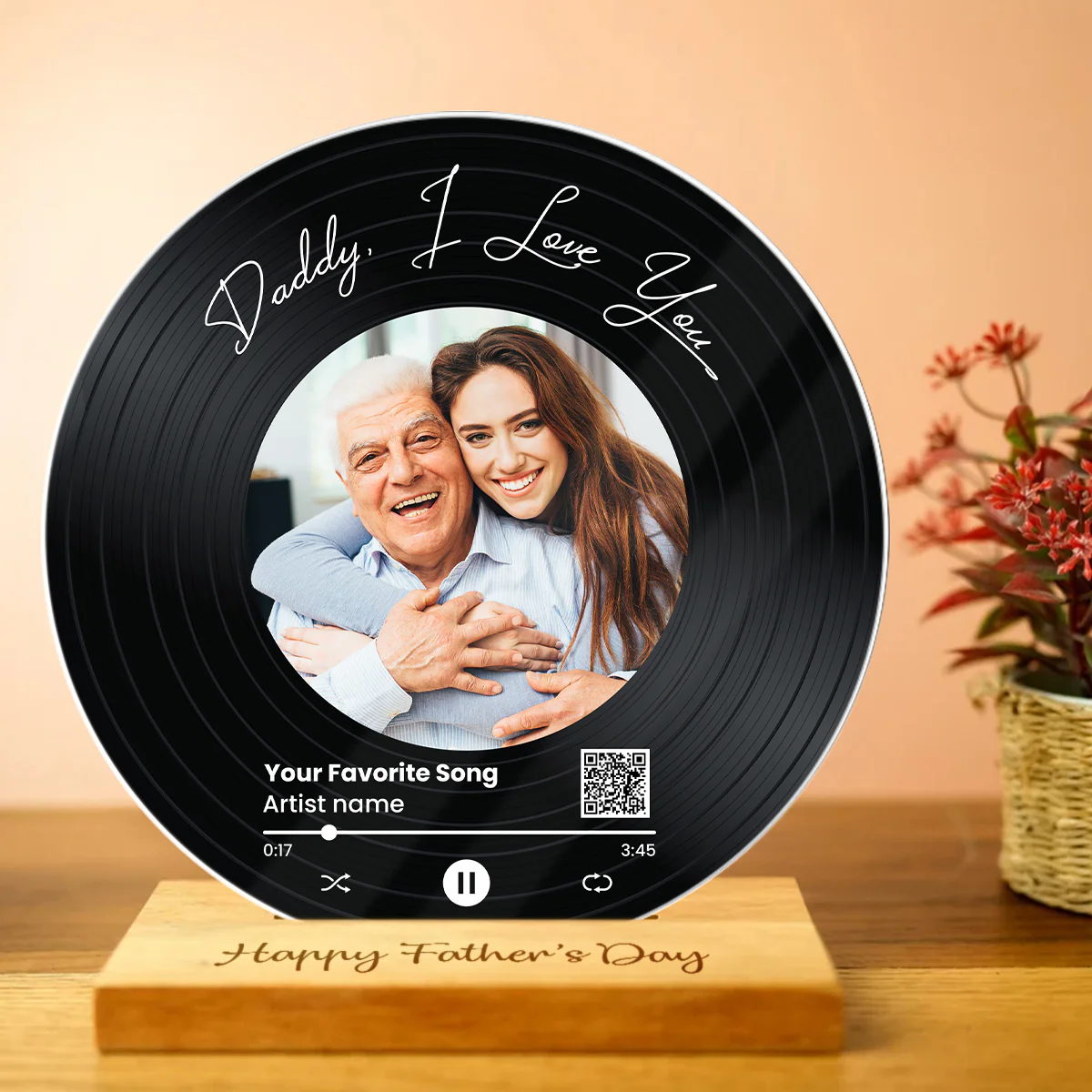 Daddy We Love You Upload Photo Favorite Song Scannable QR Code Personalized Acrylic Record Plaque - Image 4