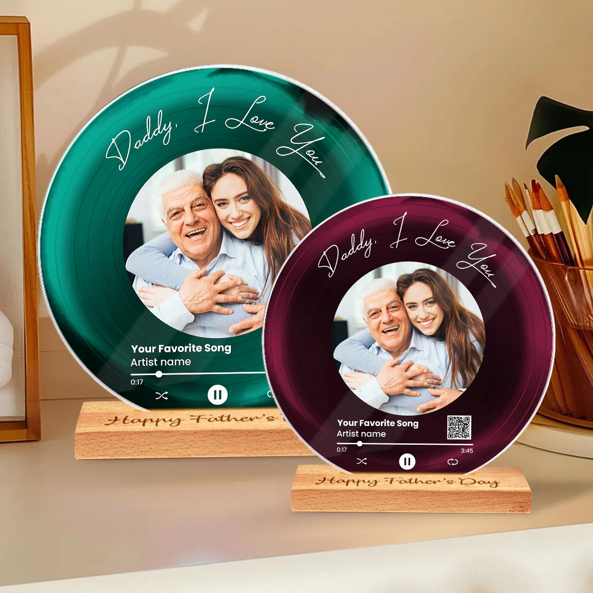Daddy We Love You Upload Photo Favorite Song Scannable QR Code Personalized Acrylic Record Plaque - Image 5