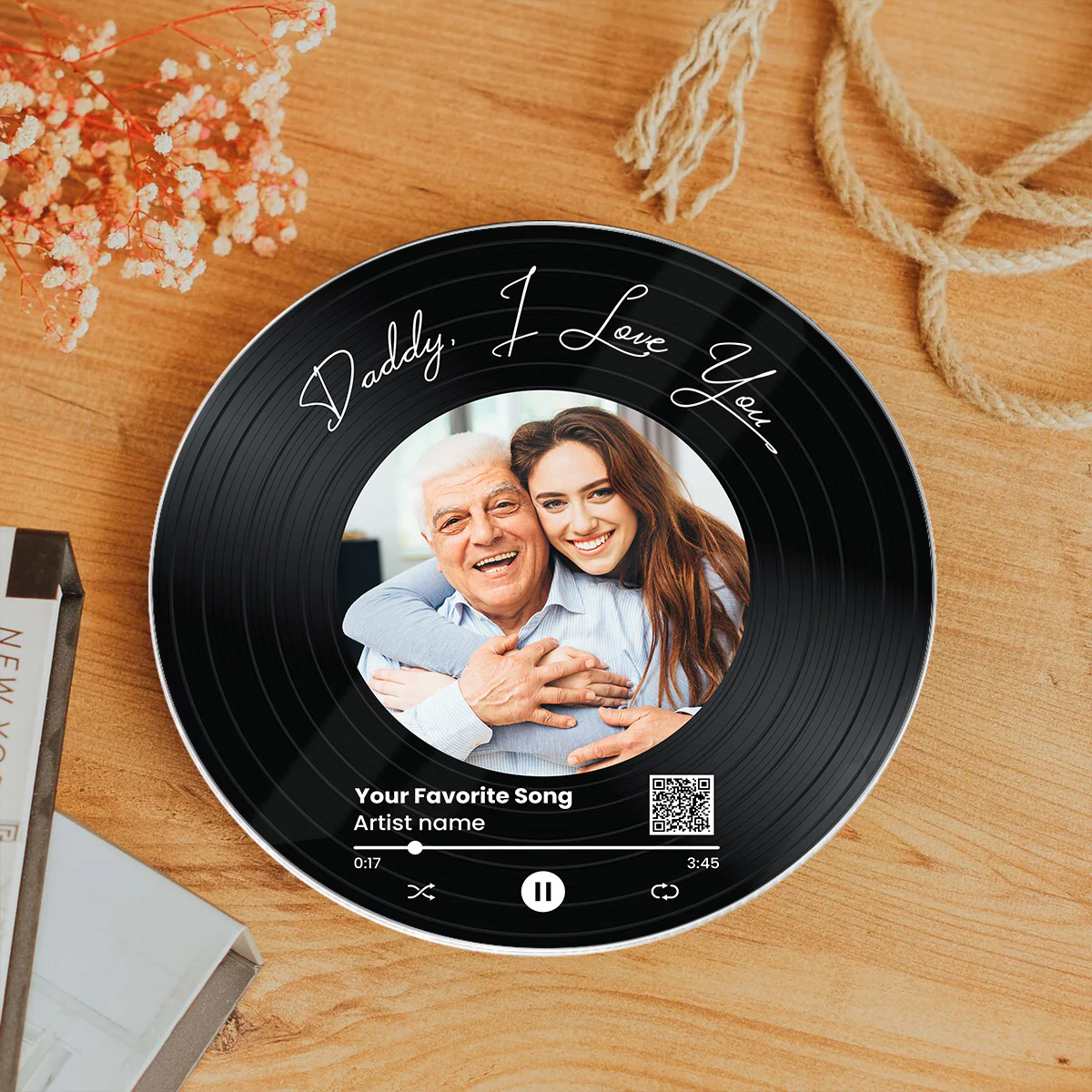 Daddy We Love You Upload Photo Favorite Song Scannable QR Code Personalized Acrylic Record Plaque - Image 6