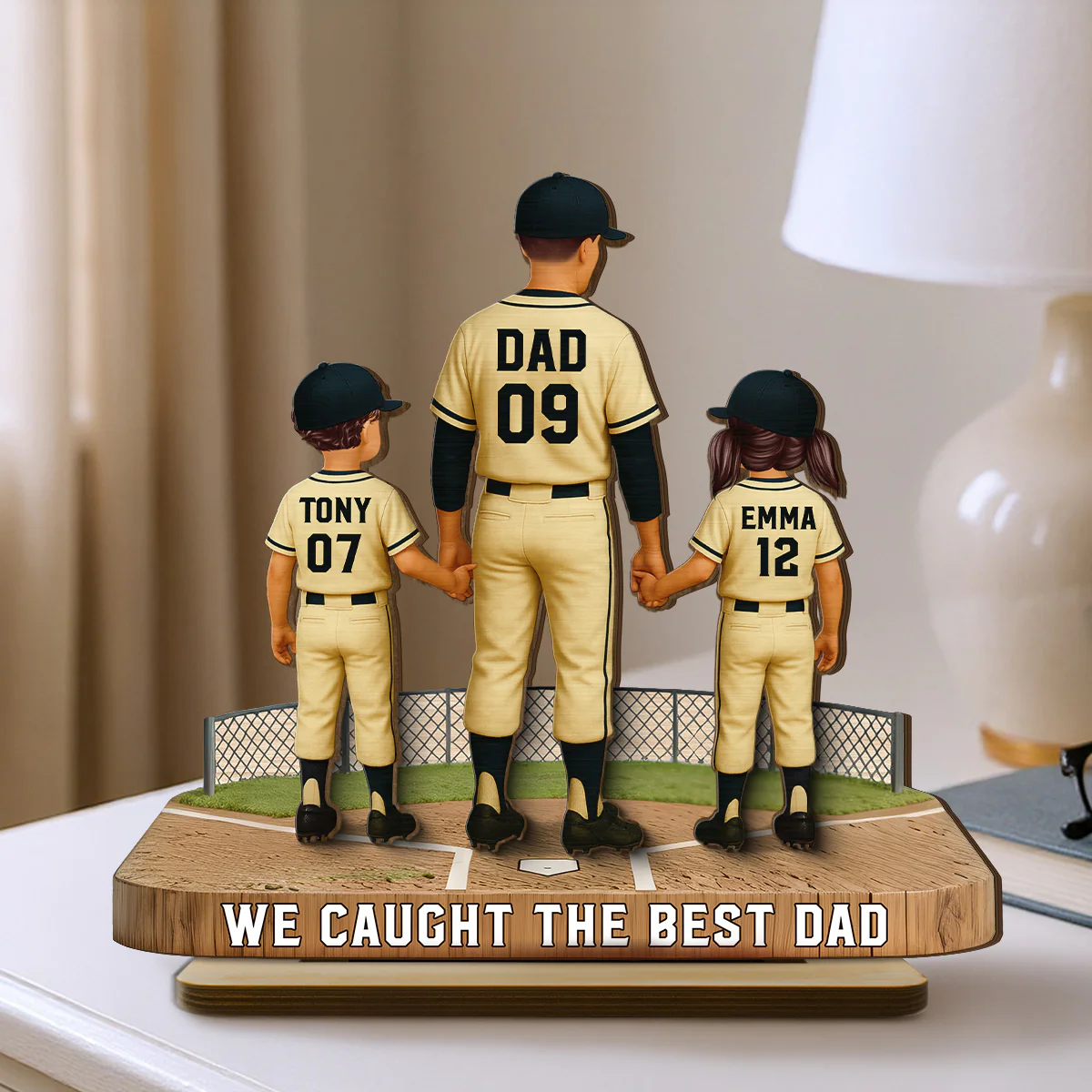 Daddy's Baseball Dream Team - Personalized 2-Layered Wooden Plaque - Gift For Baseball Dad - Image 3