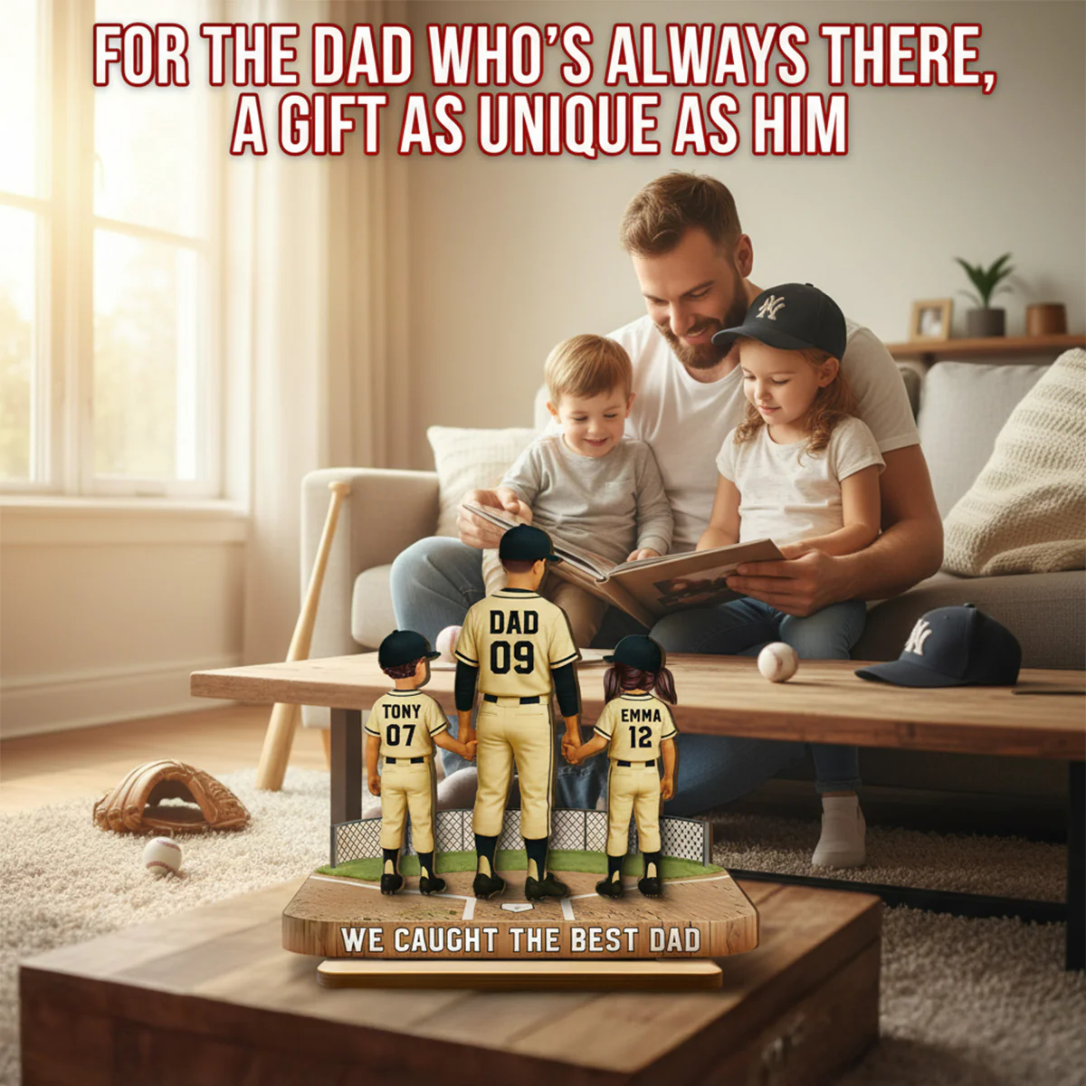 Daddy's Baseball Dream Team - Personalized 2-Layered Wooden Plaque - Gift For Baseball Dad - Image 4