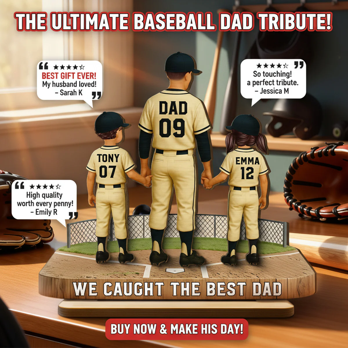 Daddy's Baseball Dream Team - Personalized 2-Layered Wooden Plaque - Gift For Baseball Dad - Image 5