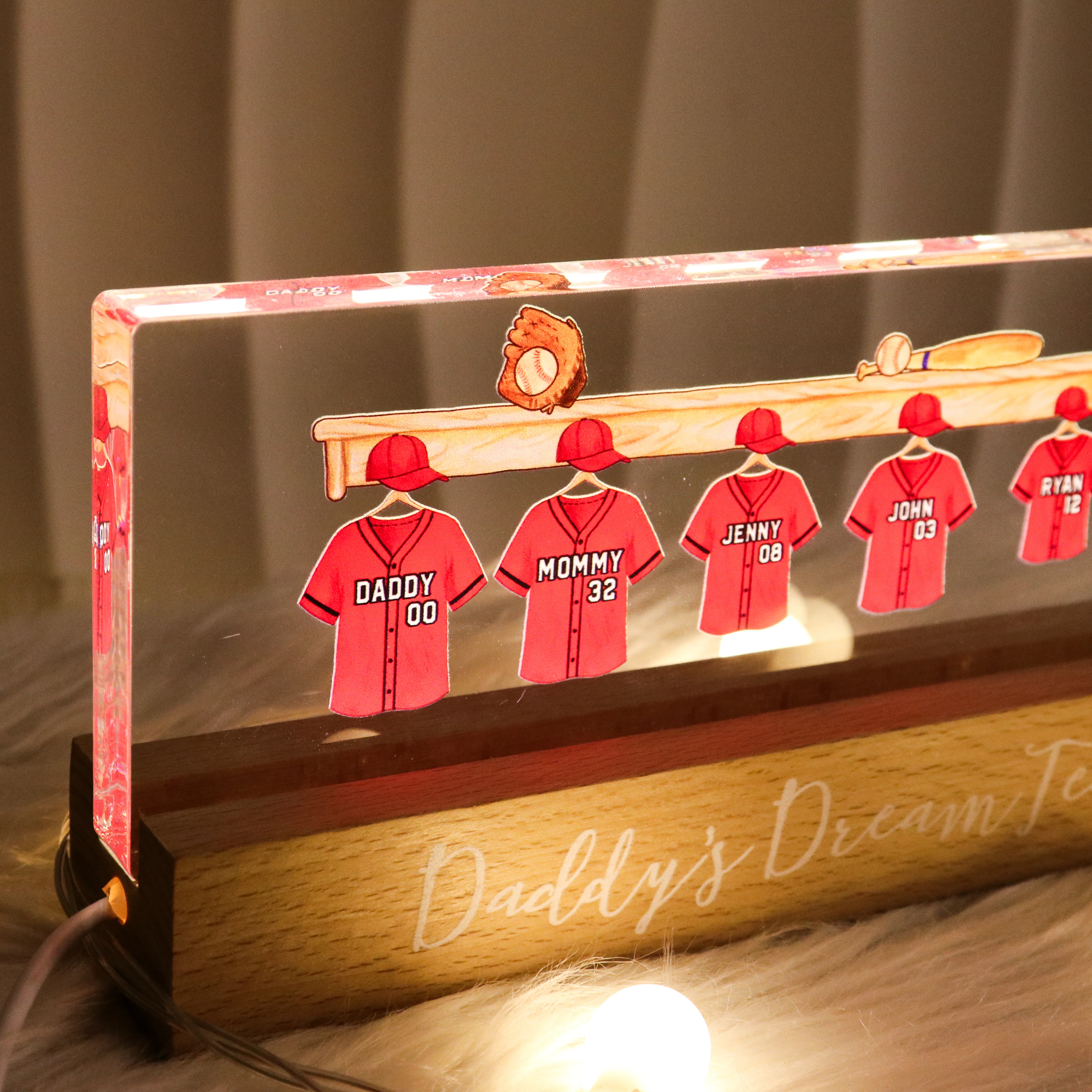 Daddy's Baseball Team Personalized Acrylic Block LED Night Light - Image 5