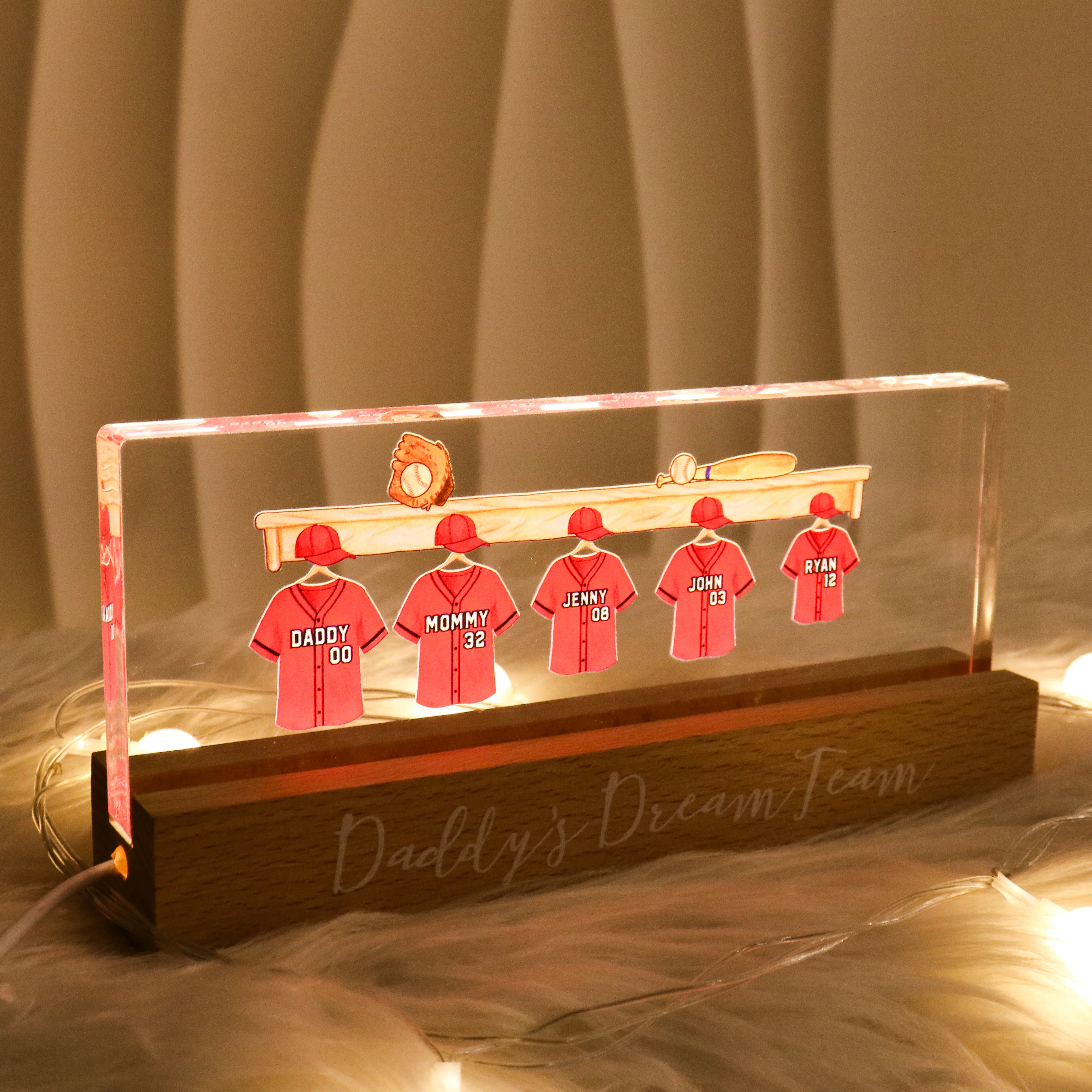 Daddy's Baseball Team Personalized Acrylic Block LED Night Light - Image 6