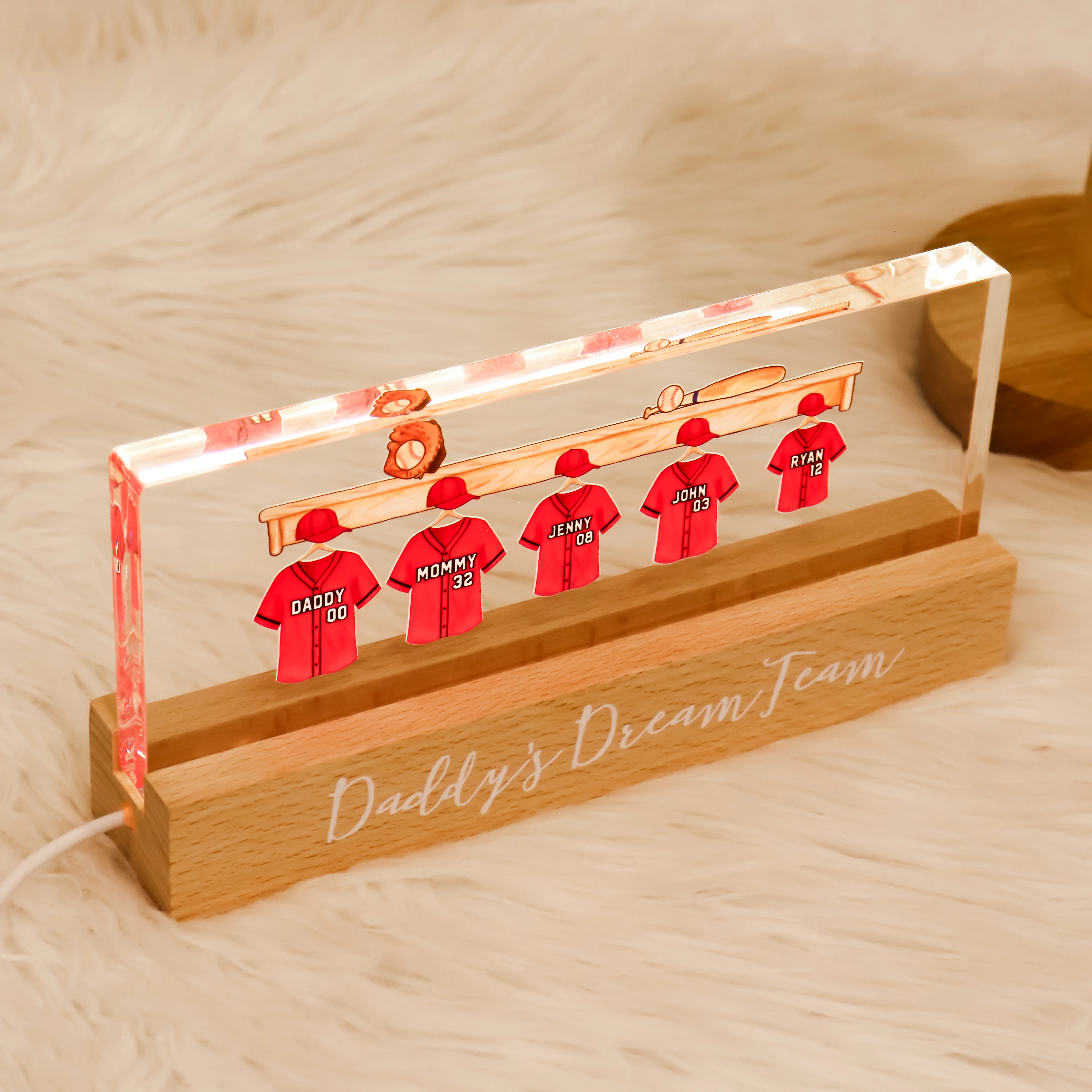 Daddy's Baseball Team Personalized Acrylic Block LED Night Light - Image 7