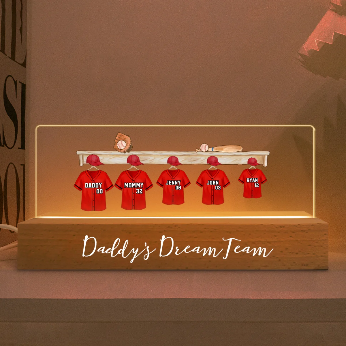 Daddy's Baseball Team Personalized Acrylic Block LED Night Light - Image 8